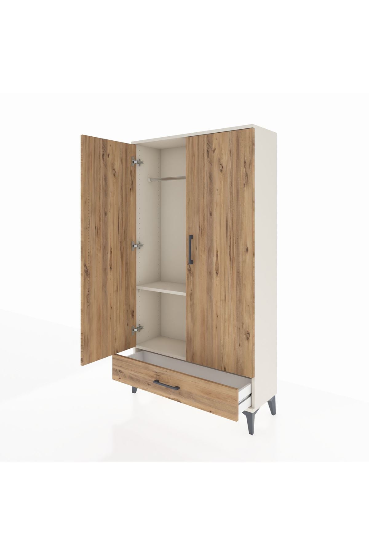 Arges Dolap 2 Raflı Tek Çekmeceli Tek Askılı 88x30x163 Aytaşı-Çam