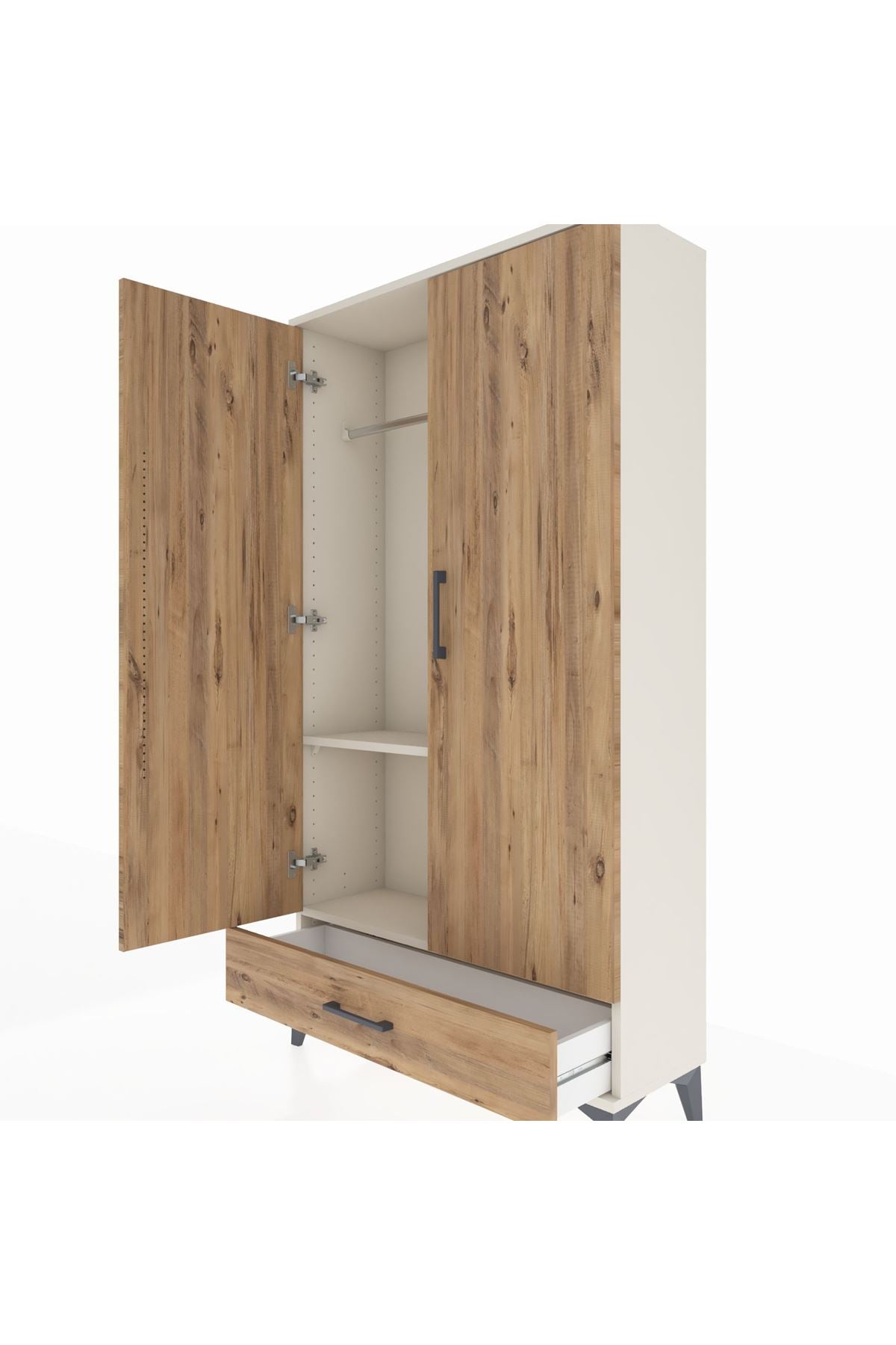 Arges Dolap 2 Raflı Tek Çekmeceli Tek Askılı 88x30x163 Aytaşı-Çam