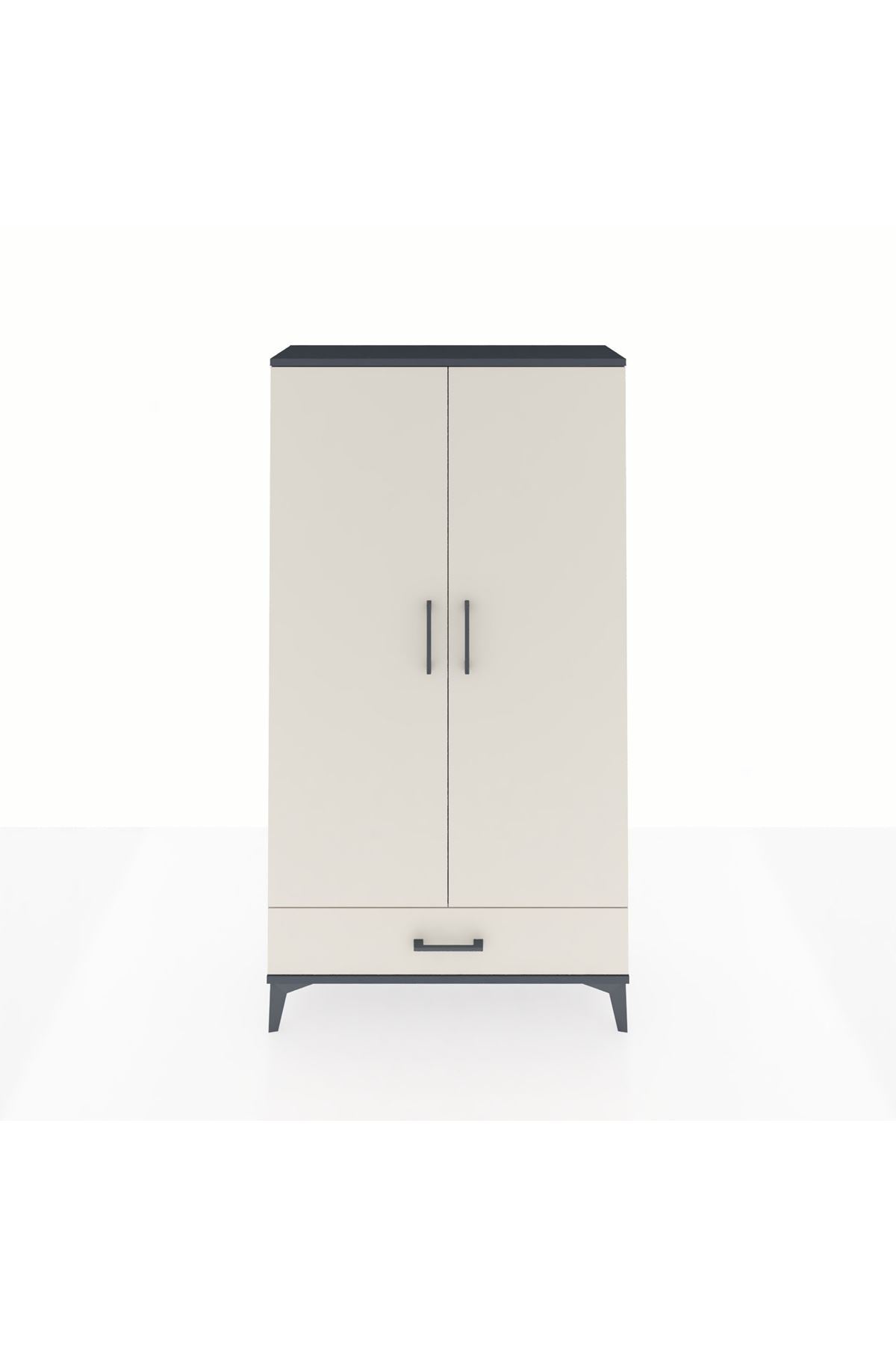Arges Dolap 2 Raflı Tek Çekmeceli Tek Askılı 88x30x163 Antrasit-Aytaşı