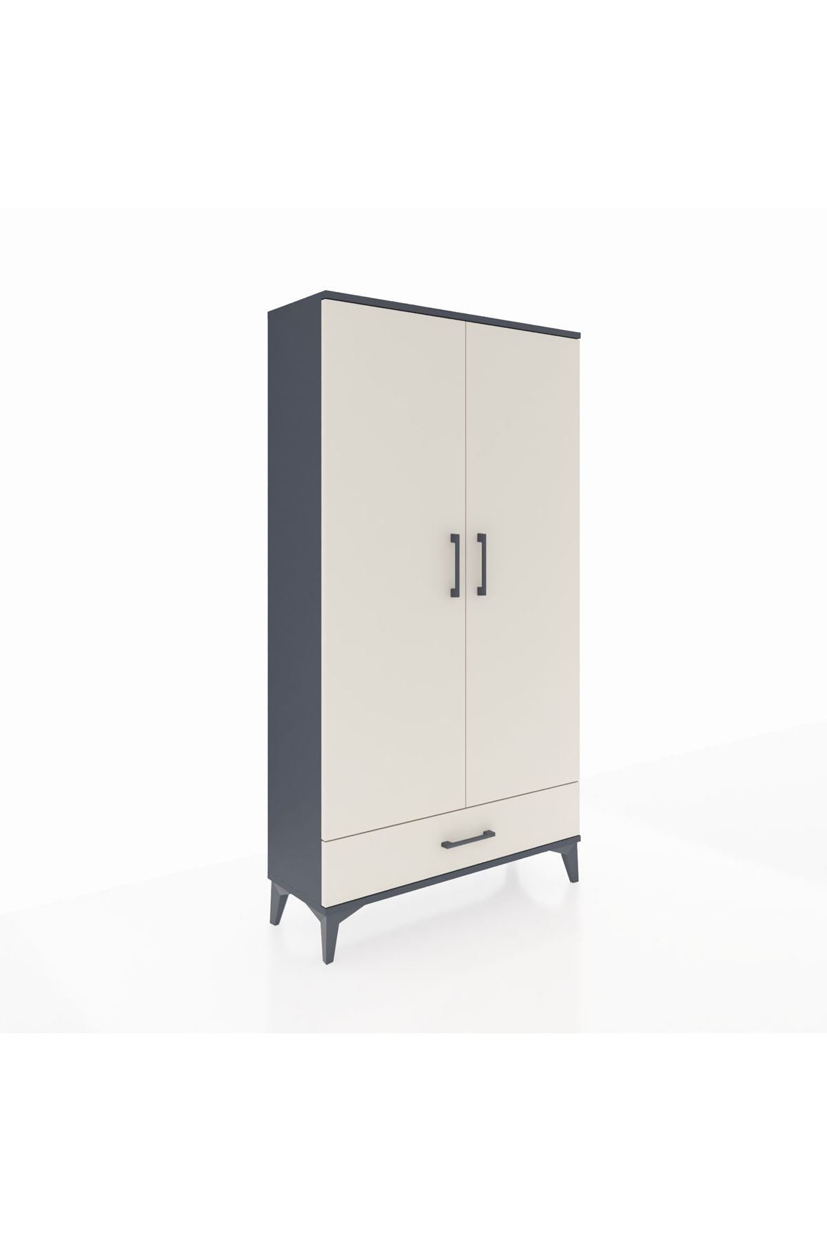 Arges Dolap 2 Raflı Tek Çekmeceli Tek Askılı 88x30x163 Antrasit-Aytaşı