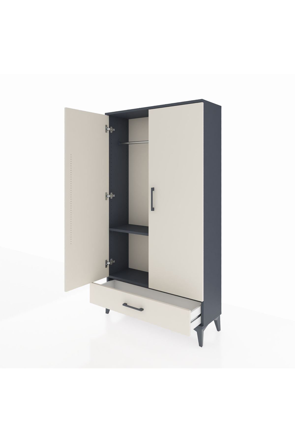 Arges Dolap 2 Raflı Tek Çekmeceli Tek Askılı 88x30x163 Antrasit-Aytaşı