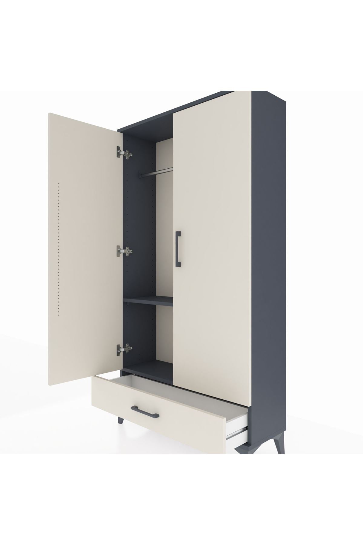 Arges Dolap 2 Raflı Tek Çekmeceli Tek Askılı 88x30x163 Antrasit-Aytaşı