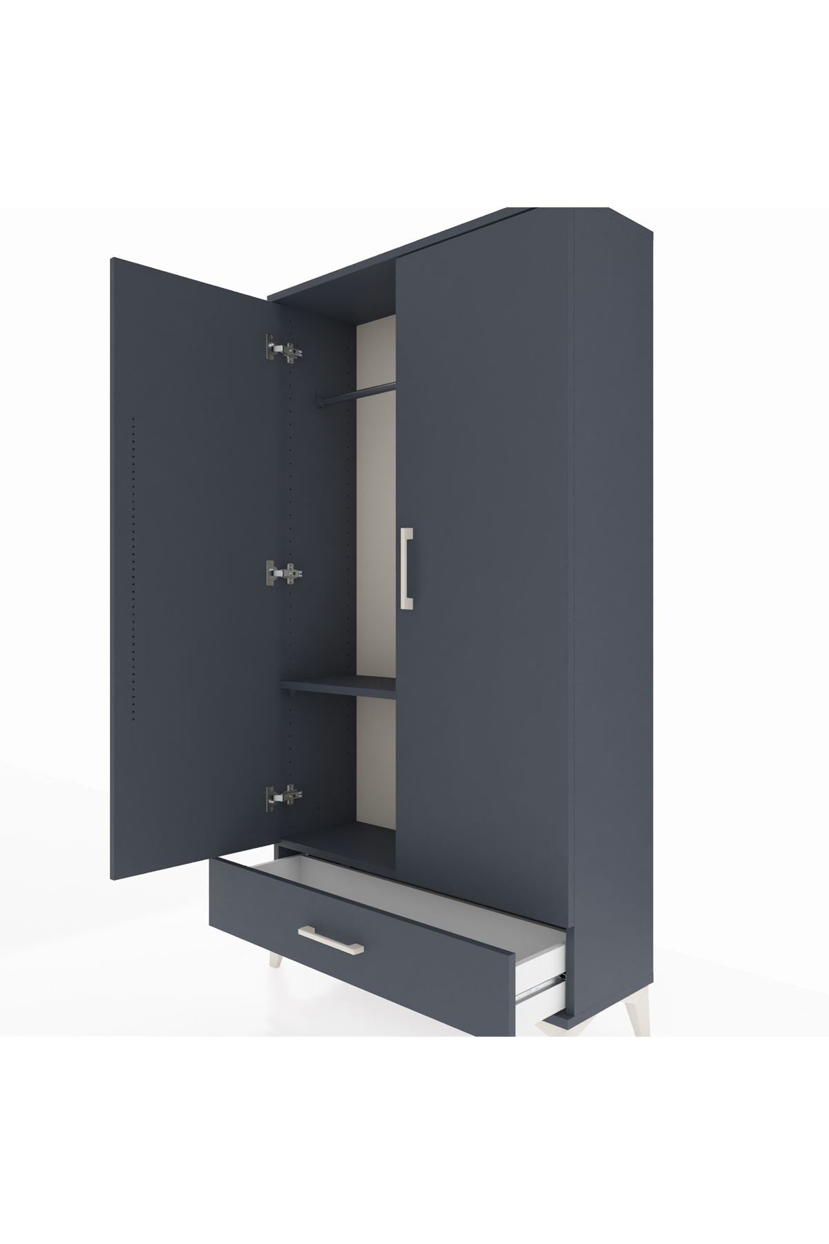 Arges Dolap 2 Raflı Tek Çekmeceli Tek Askılı 88x30x163 Antrasit-Antrasit