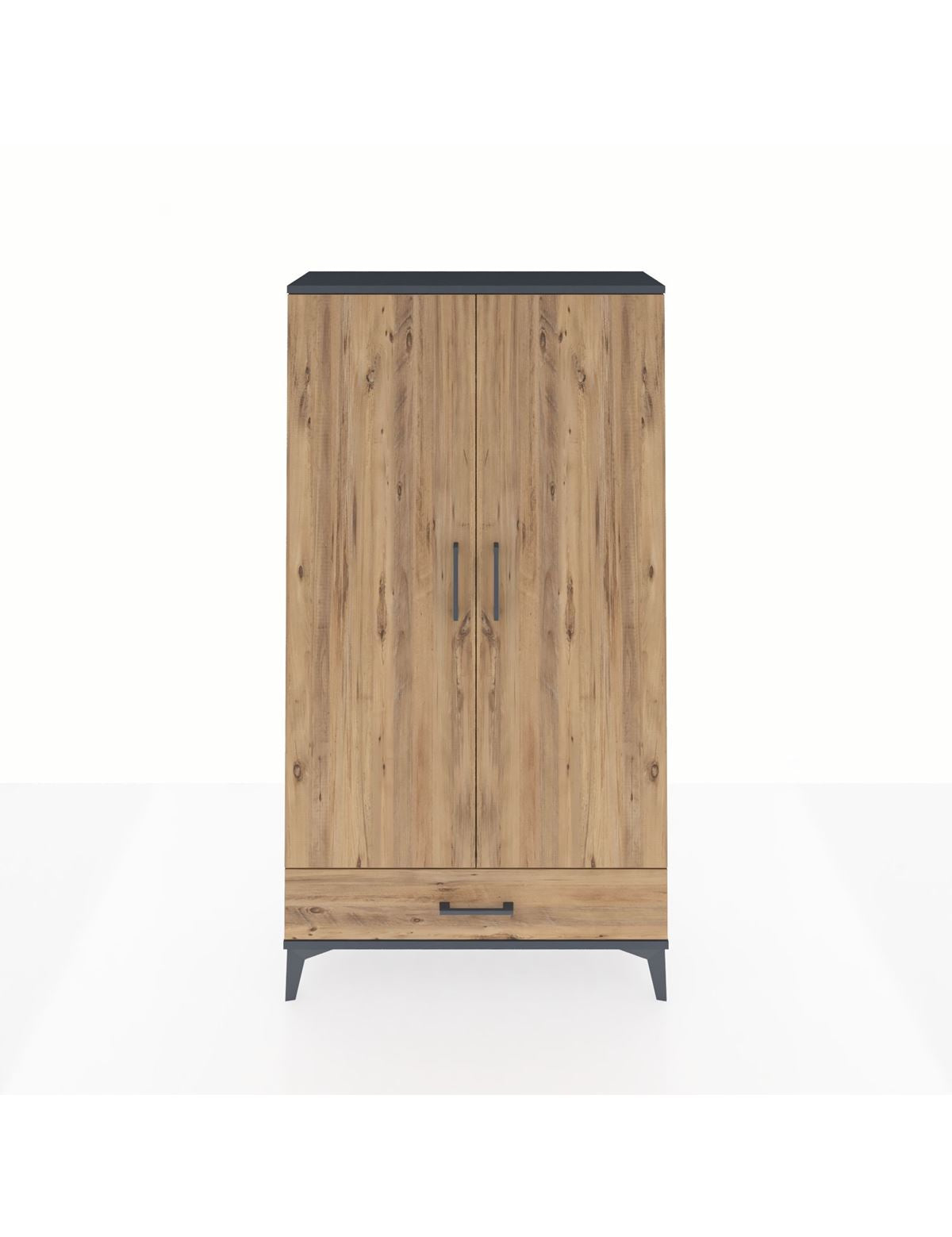 Arges Dolap 2 Raflı Tek Çekmeceli Tek Askılı 88x30x163 Antrasit-Çam