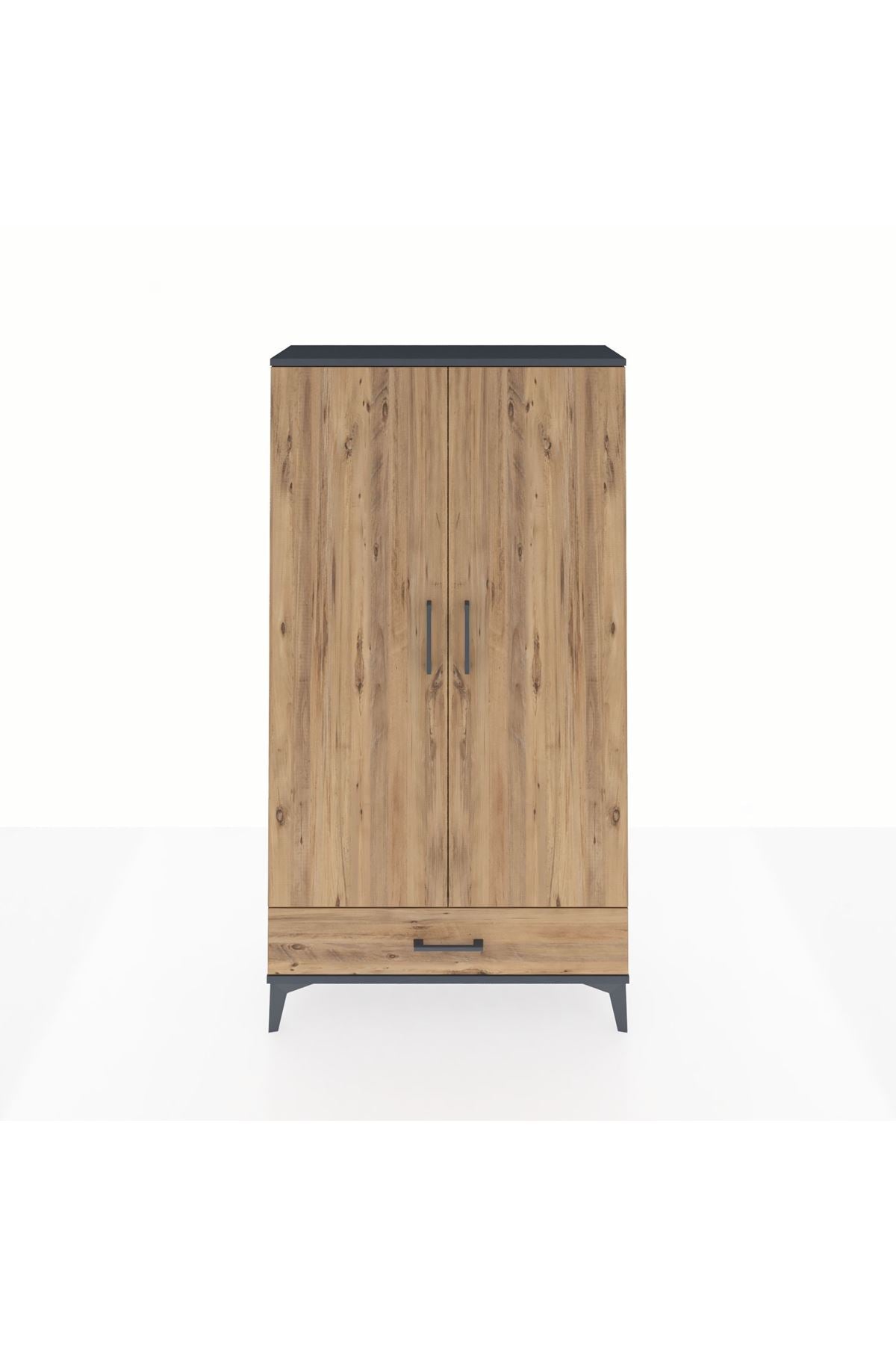 Arges Dolap 2 Raflı Tek Çekmeceli Tek Askılı 88x30x163 Antrasit-Çam