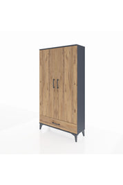 Arges Dolap 2 Raflı Tek Çekmeceli Tek Askılı 88x30x163 Antrasit-Çam