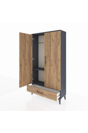 Arges Dolap 2 Raflı Tek Çekmeceli Tek Askılı 88x30x163 Antrasit-Çam