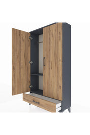 Arges Dolap 2 Raflı Tek Çekmeceli Tek Askılı 88x30x163 Antrasit-Çam