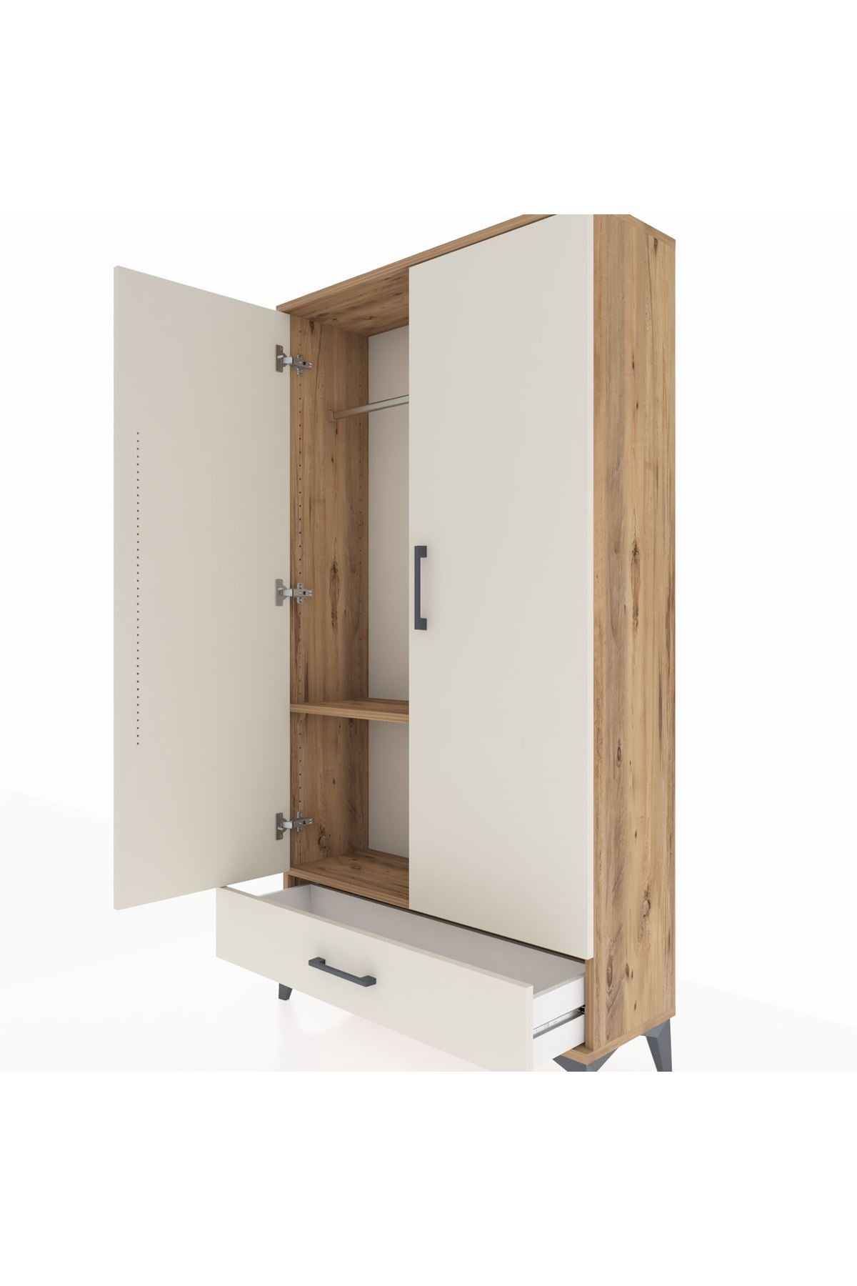 Arges Dolap 2 Raflı Tek Çekmeceli Tek Askılı 88x30x163 Çam-Aytaşı
