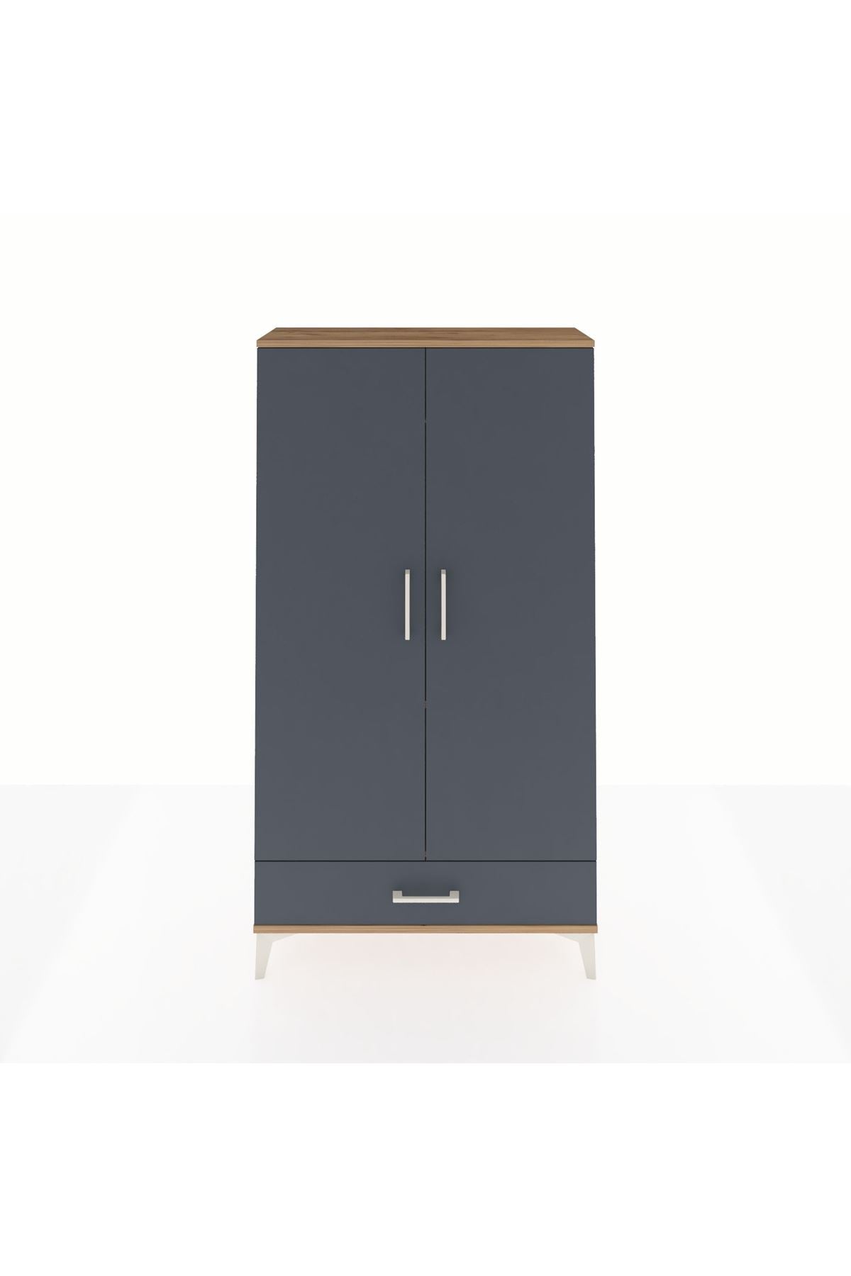 Arges Dolap 2 Raflı Tek Çekmeceli Tek Askılı 88x30x163 Çam-Antrasit