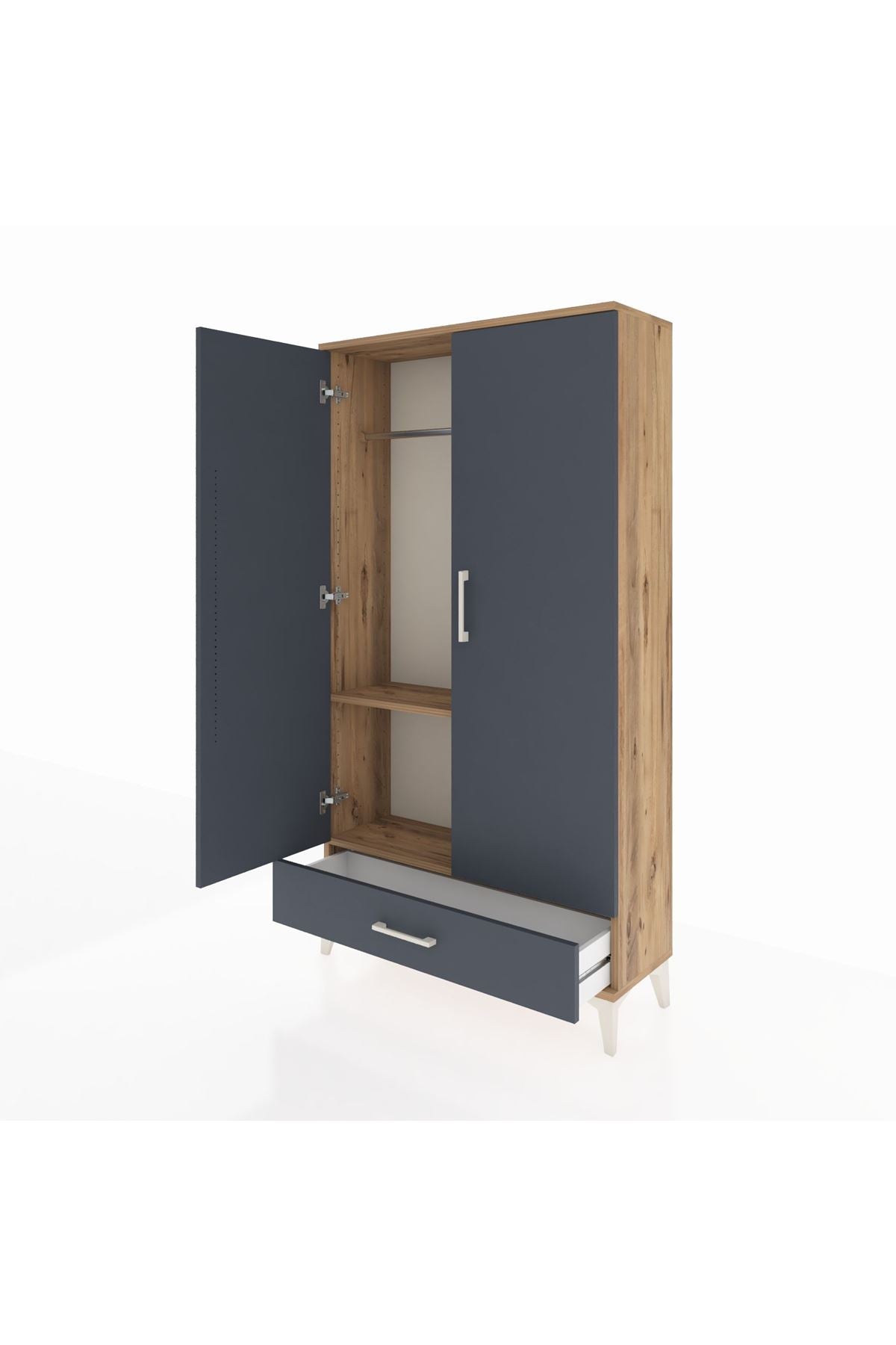 Arges Dolap 2 Raflı Tek Çekmeceli Tek Askılı 88x30x163 Çam-Antrasit
