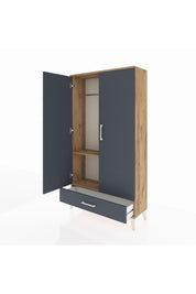 Arges Dolap 2 Raflı Tek Çekmeceli Tek Askılı 88x30x163 Çam-Antrasit