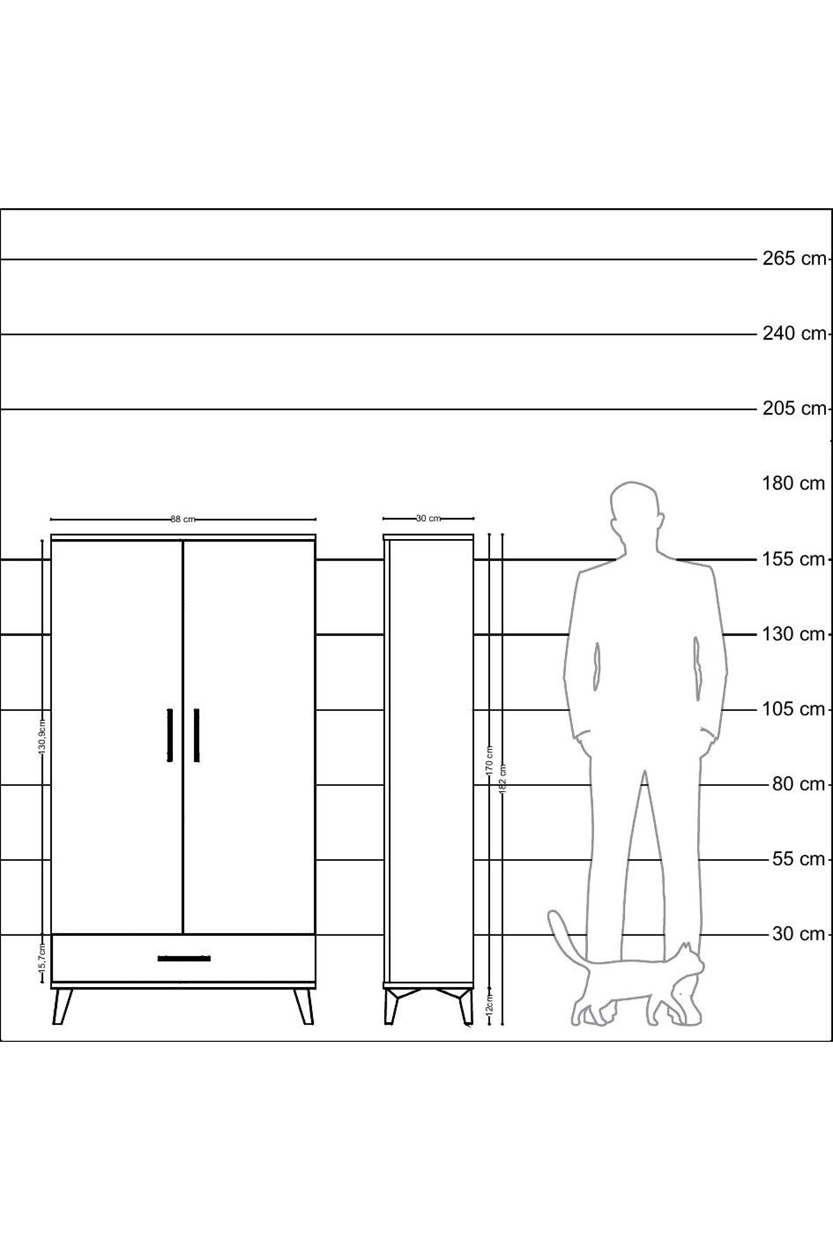 Arges Dolap 2 Raflı Tek Çekmeceli Tek Askılı 88x30x163 Çam-Antrasit