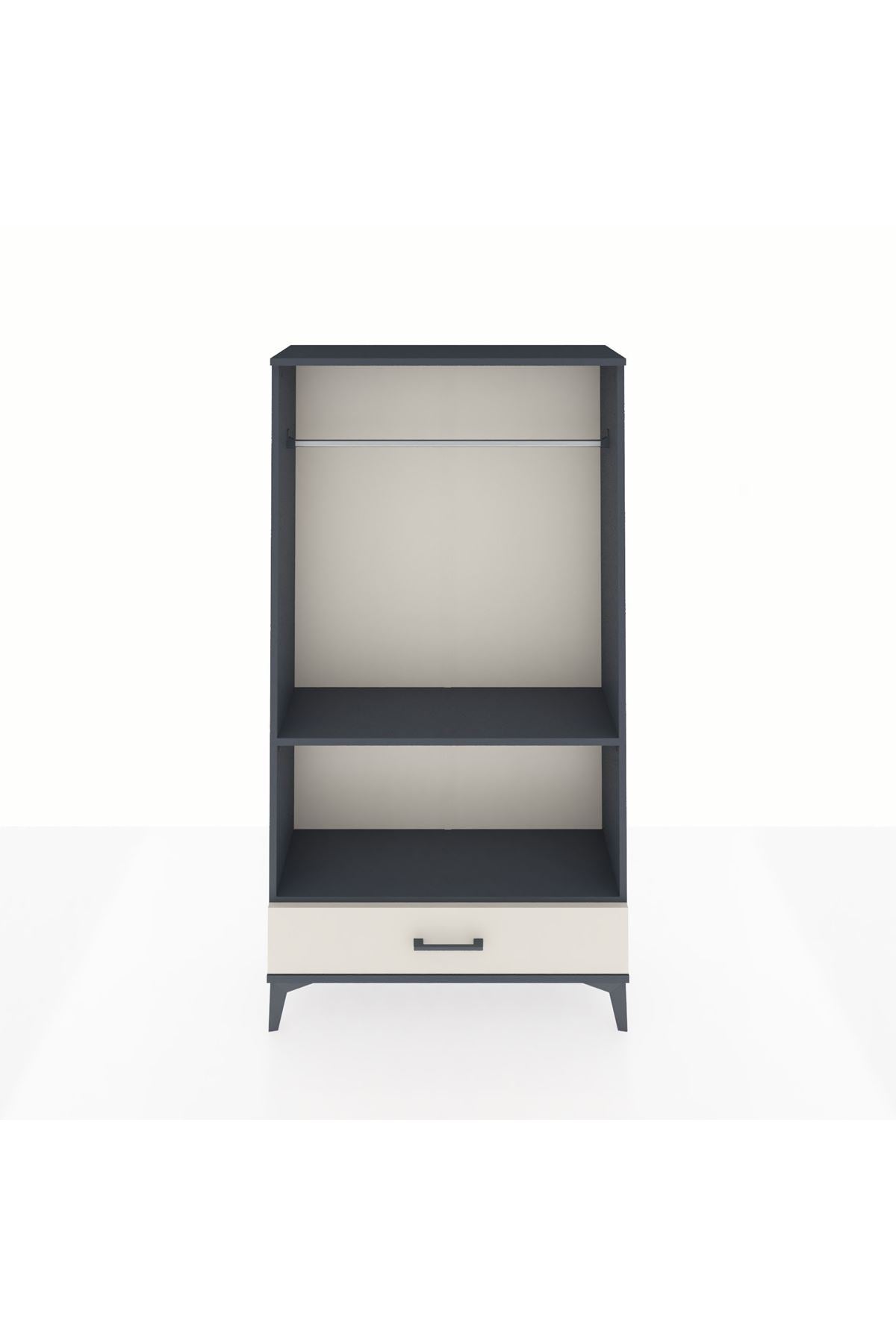 Arges Dolap 2 Raflı Tek Çekmeceli Tek Askılı 88x30x163 Antrasit-Aytaşı