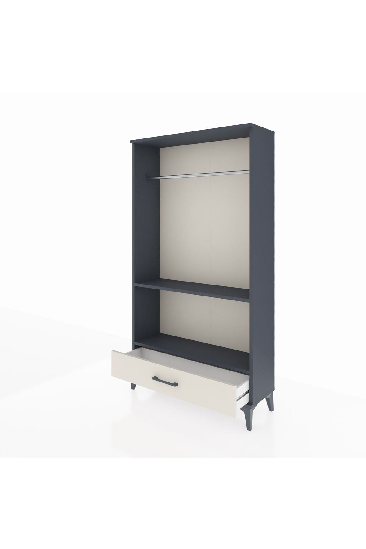 Arges Dolap 2 Raflı Tek Çekmeceli Tek Askılı 88x30x163 Antrasit-Aytaşı