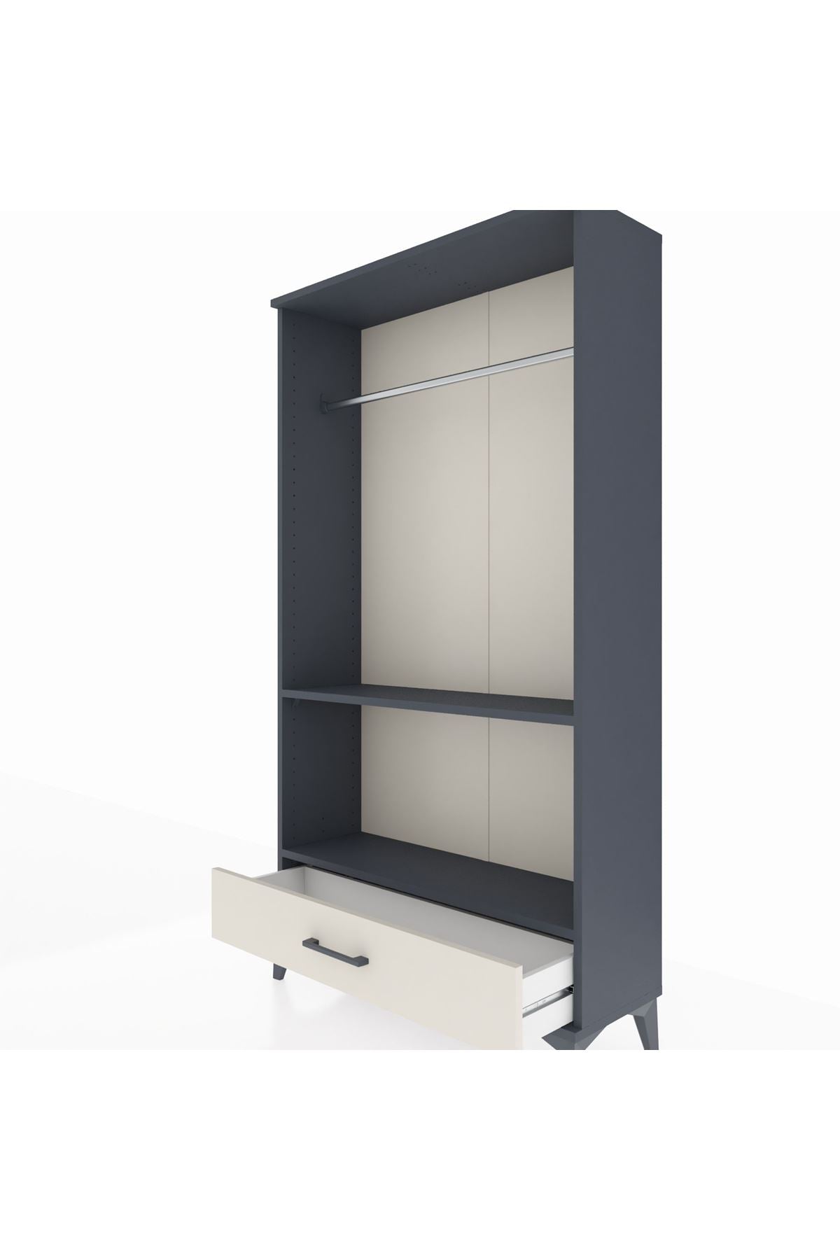 Arges Dolap 2 Raflı Tek Çekmeceli Tek Askılı 88x30x163 Antrasit-Aytaşı