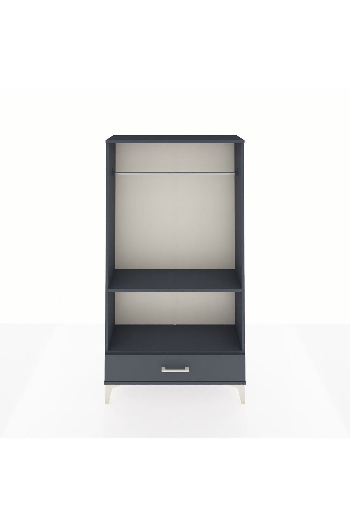 Arges Dolap 2 Raflı Tek Çekmeceli Tek Askılı 88x30x163 Antrasit-Antrasit