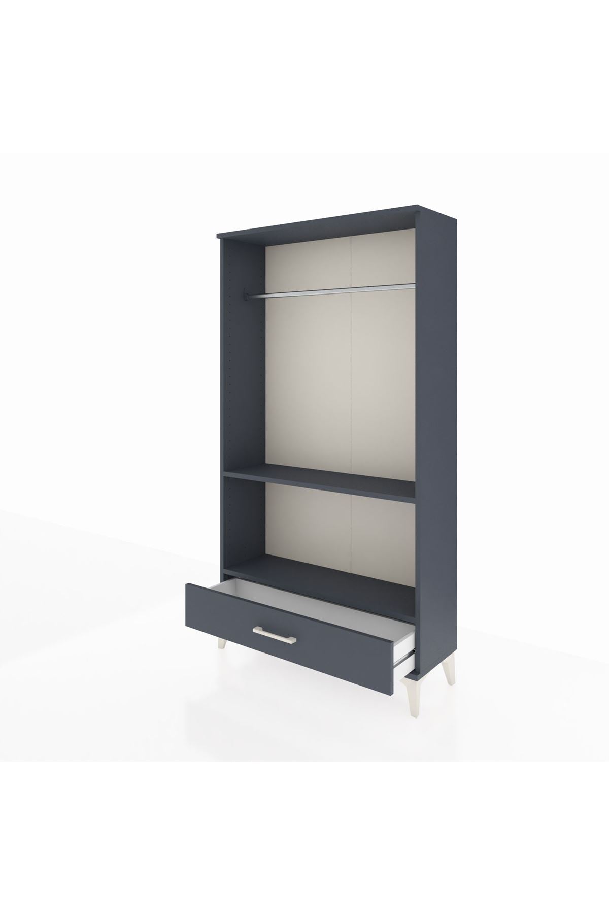 Arges Dolap 2 Raflı Tek Çekmeceli Tek Askılı 88x30x163 Antrasit-Antrasit