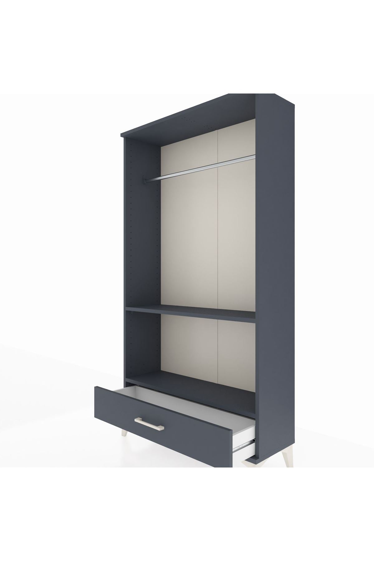 Arges Dolap 2 Raflı Tek Çekmeceli Tek Askılı 88x30x163 Antrasit-Antrasit