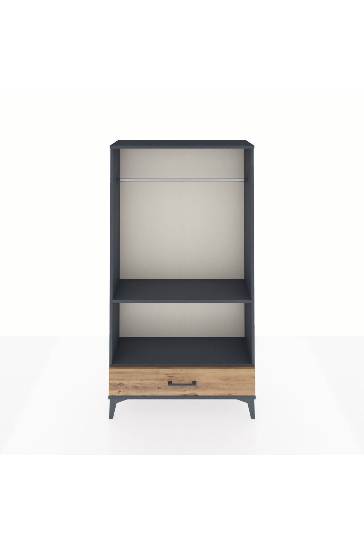 Arges Dolap 2 Raflı Tek Çekmeceli Tek Askılı 88x30x163 Antrasit-Çam