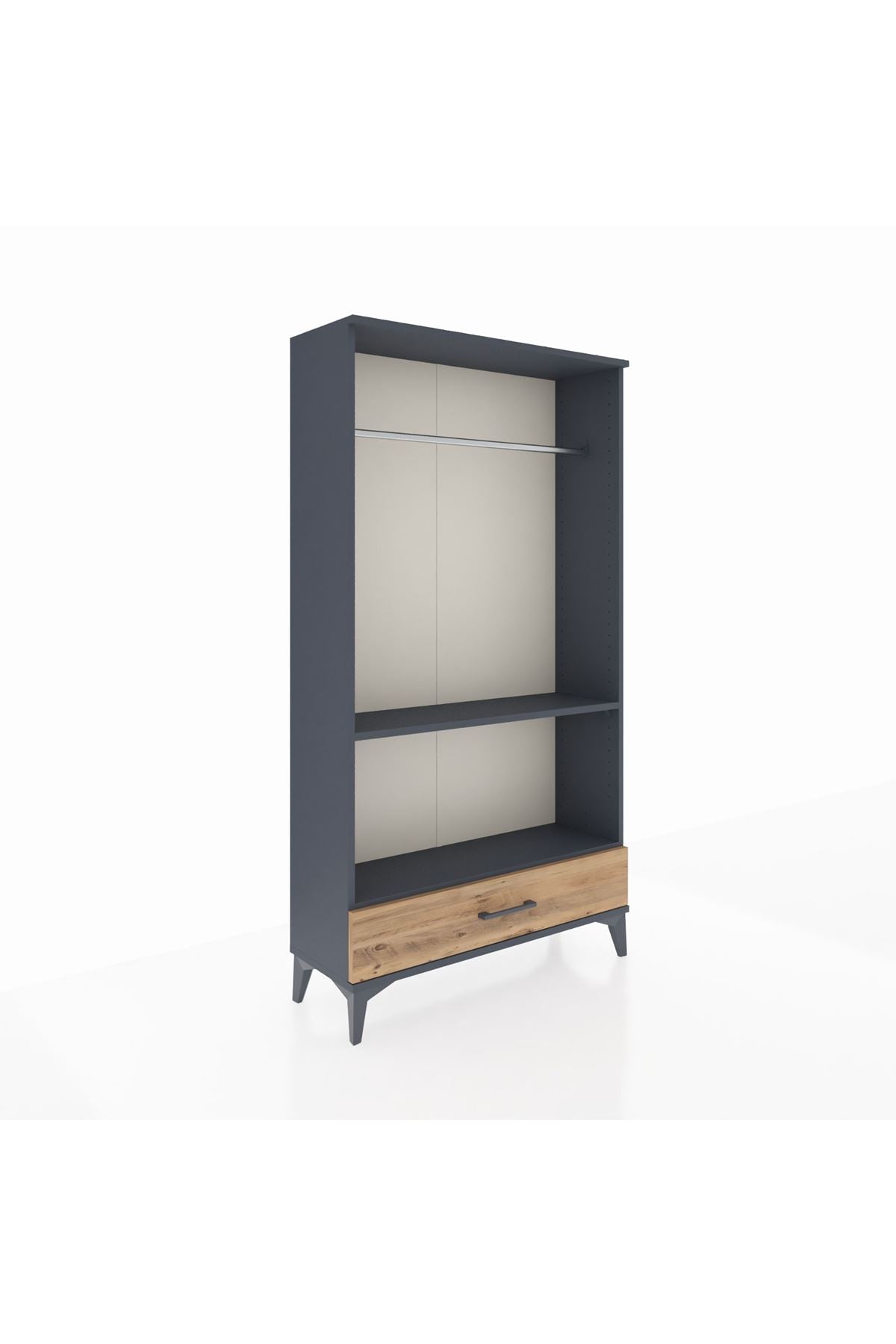 Arges Dolap 2 Raflı Tek Çekmeceli Tek Askılı 88x30x163 Antrasit-Çam