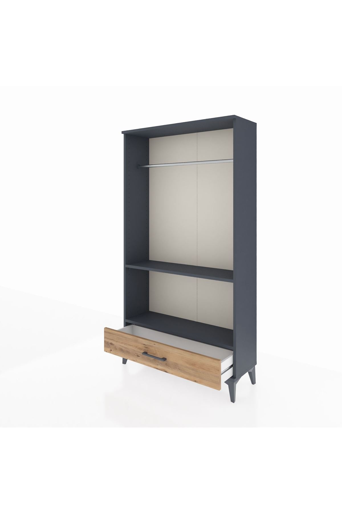 Arges Dolap 2 Raflı Tek Çekmeceli Tek Askılı 88x30x163 Antrasit-Çam