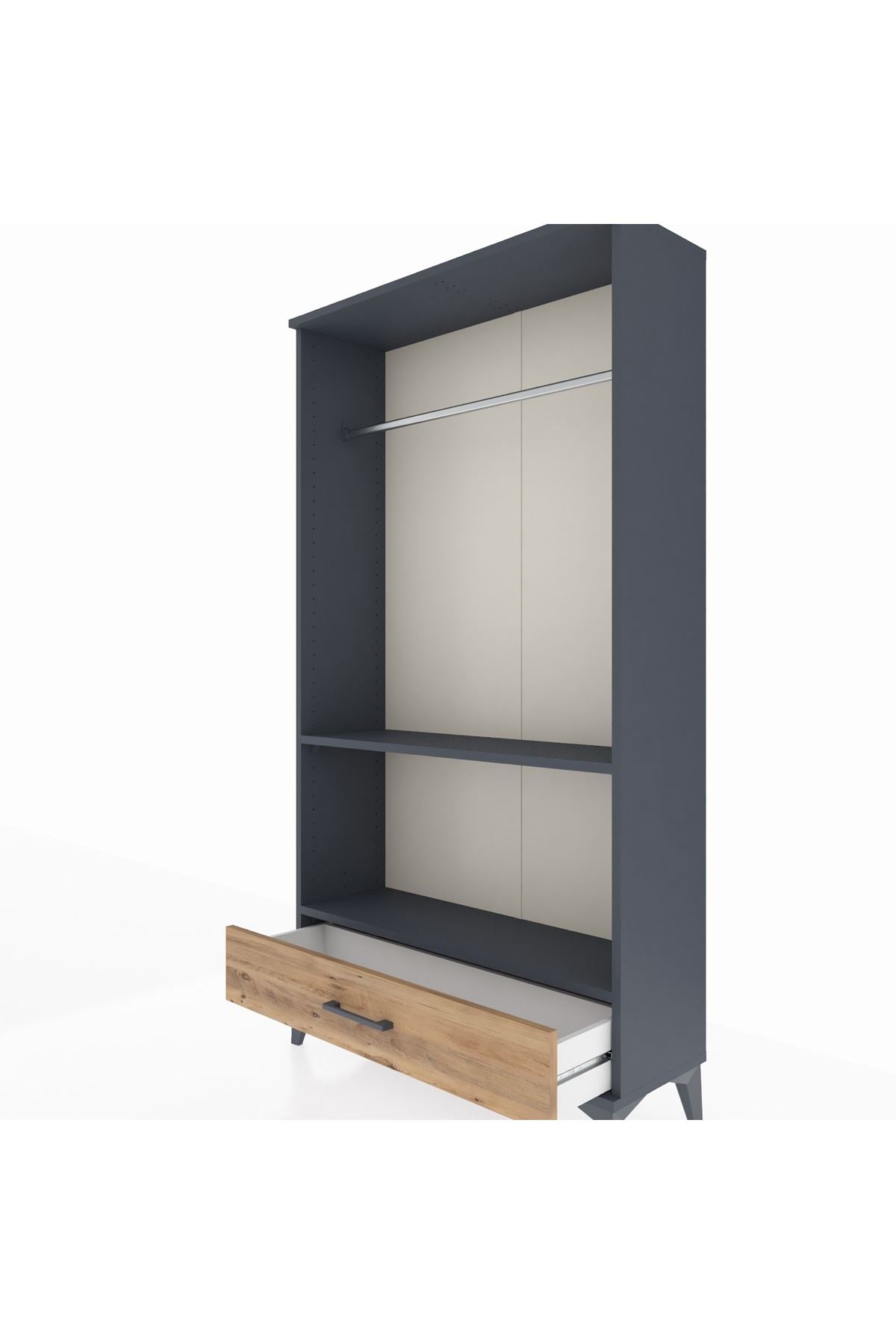 Arges Dolap 2 Raflı Tek Çekmeceli Tek Askılı 88x30x163 Antrasit-Çam