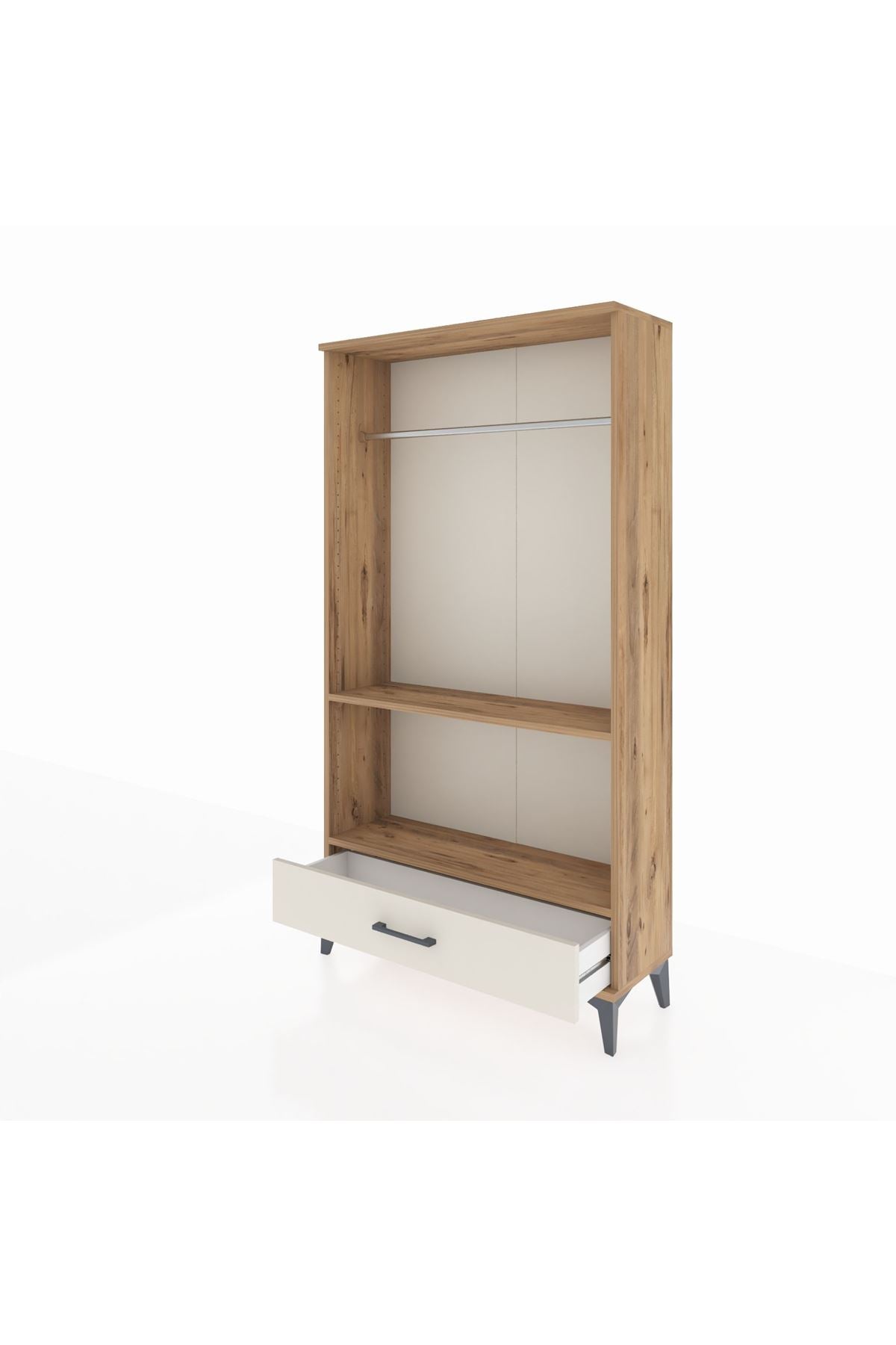 Arges Dolap 2 Raflı Tek Çekmeceli Tek Askılı 88x30x163 Çam-Aytaşı