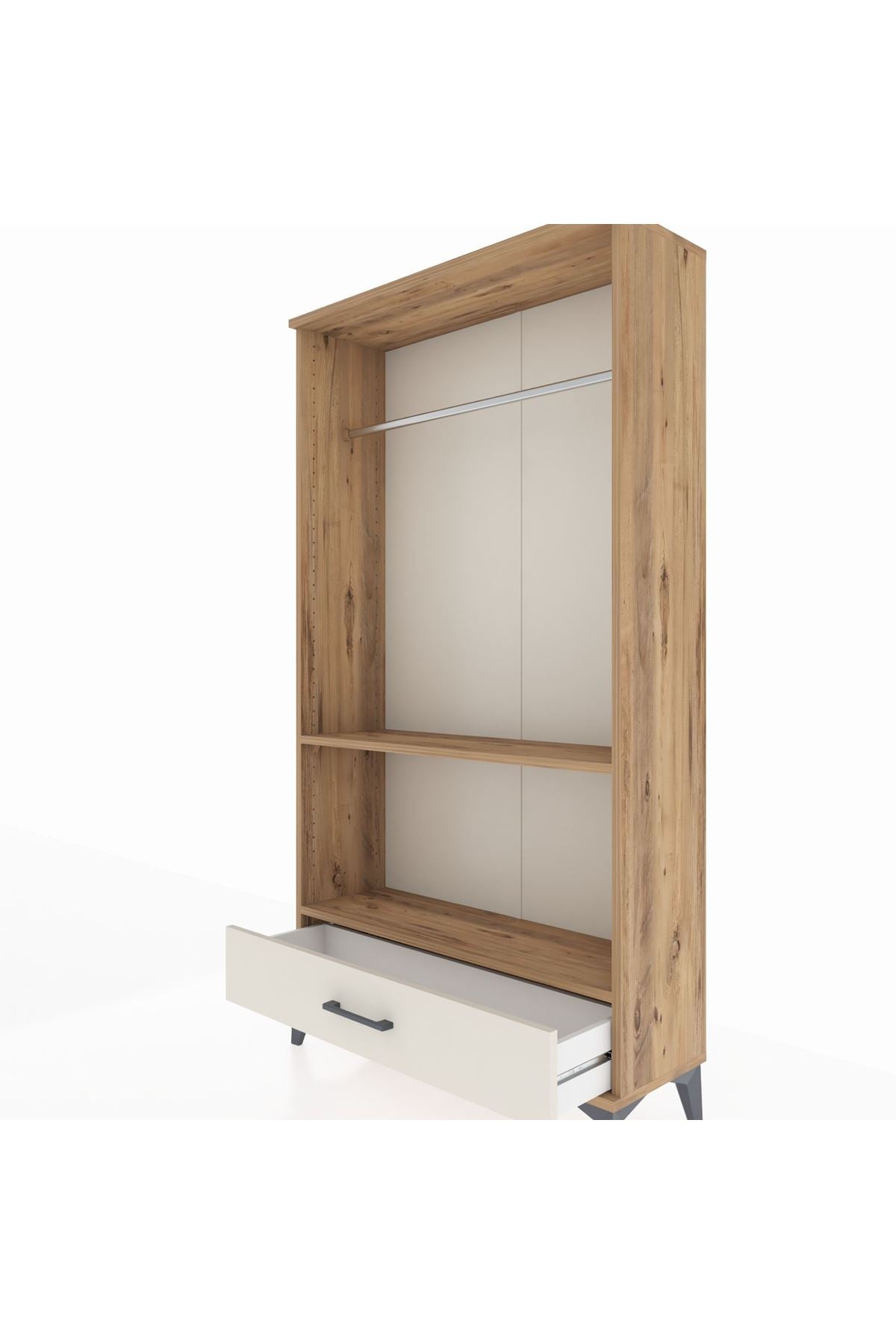 Arges Dolap 2 Raflı Tek Çekmeceli Tek Askılı 88x30x163 Çam-Aytaşı