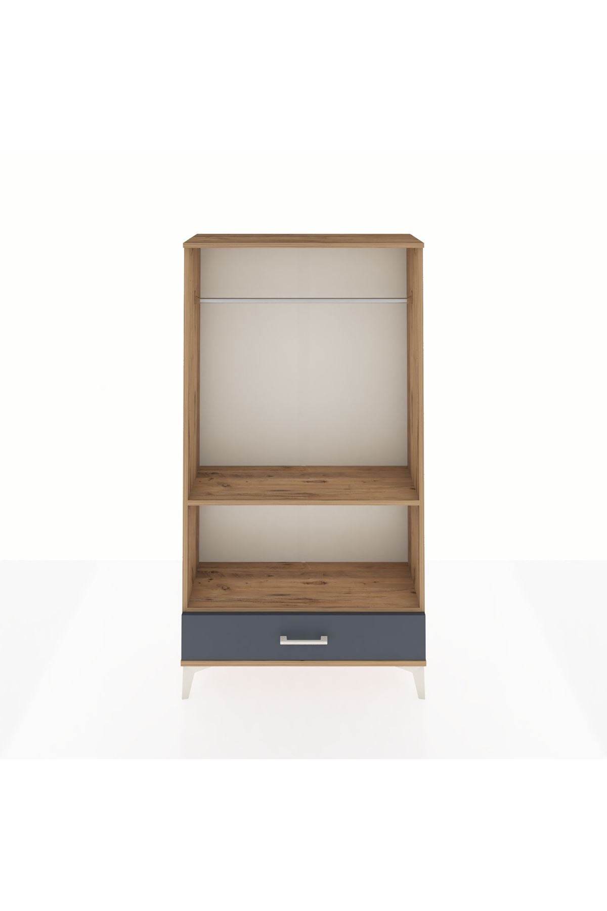Arges Dolap 2 Raflı Tek Çekmeceli Tek Askılı 88x30x163 Çam-Antrasit