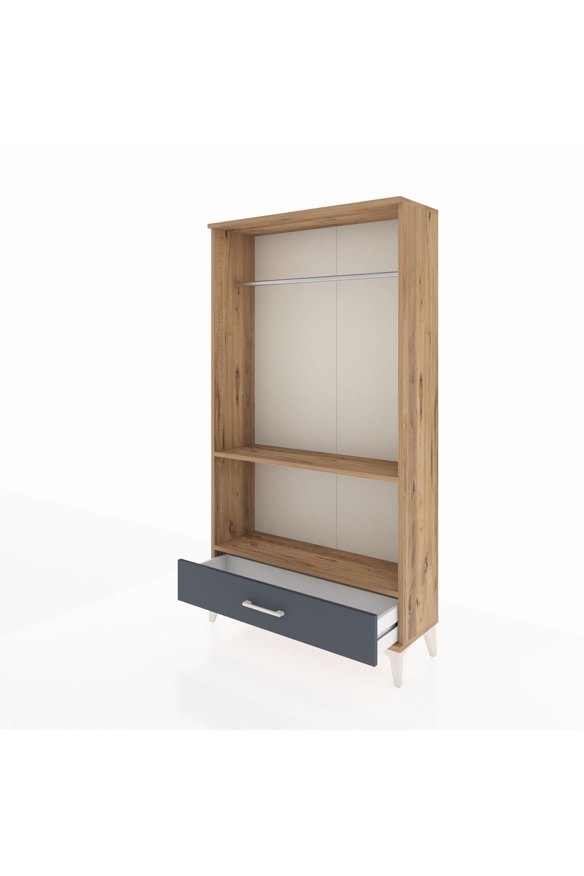 Arges Dolap 2 Raflı Tek Çekmeceli Tek Askılı 88x30x163 Çam-Antrasit