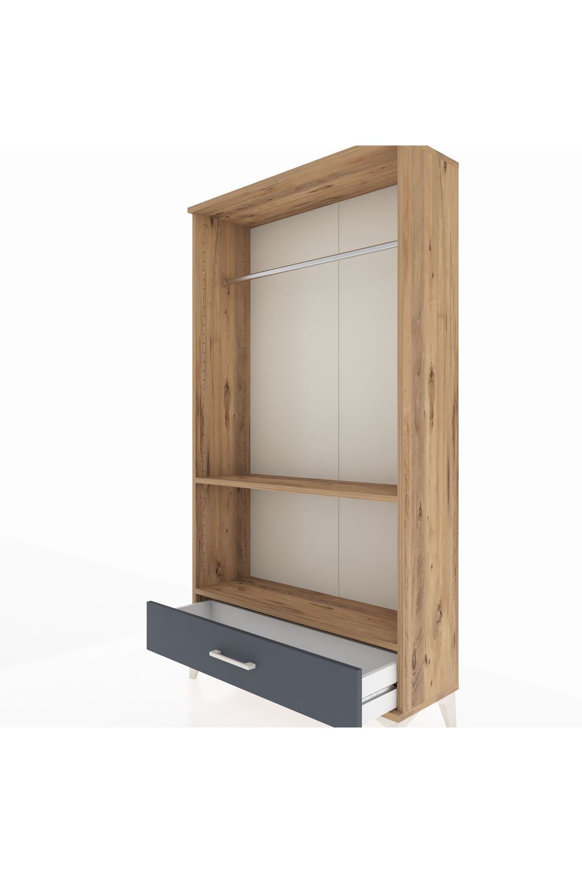 Arges Dolap 2 Raflı Tek Çekmeceli Tek Askılı 88x30x163 Çam-Antrasit