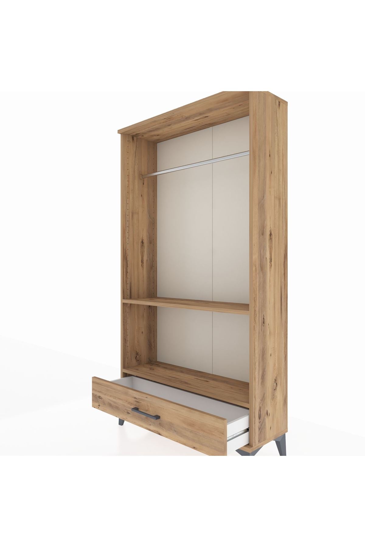 Arges Dolap 2 Raflı Tek Çekmeceli Tek Askılı 88x30x163 Çam-Çam