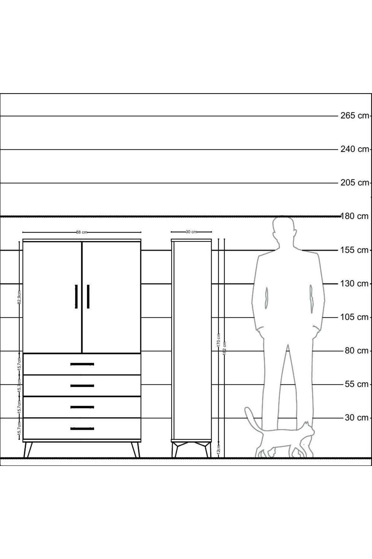 Arges Dolap 3 Raflı 4 Çekmeceli 2 Kapaklı 88x30x163 Aytaşı-Aytaşı