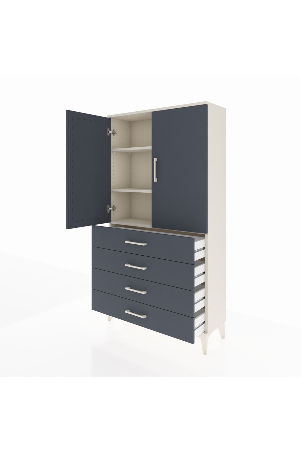 Arges Dolap 3 Raflı 4 Çekmeceli 2 Kapaklı 88x30x163 Aytaşı-Antrasit