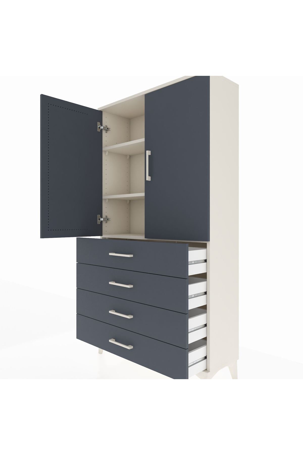 Arges Dolap 3 Raflı 4 Çekmeceli 2 Kapaklı 88x30x163 Aytaşı-Antrasit