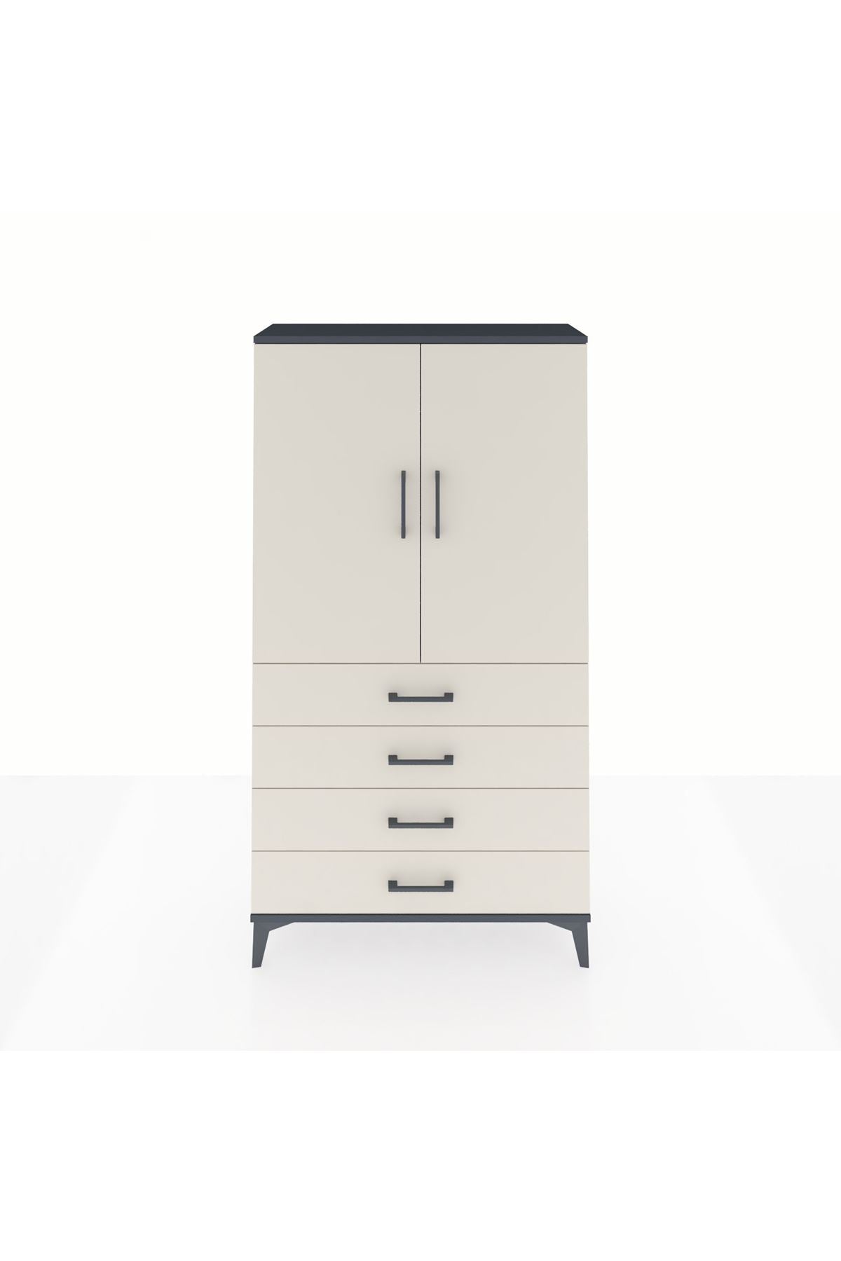 Arges Dolap 3 Raflı 4 Çekmeceli 2 Kapaklı 88x30x163 Antrasit-Aytaşı