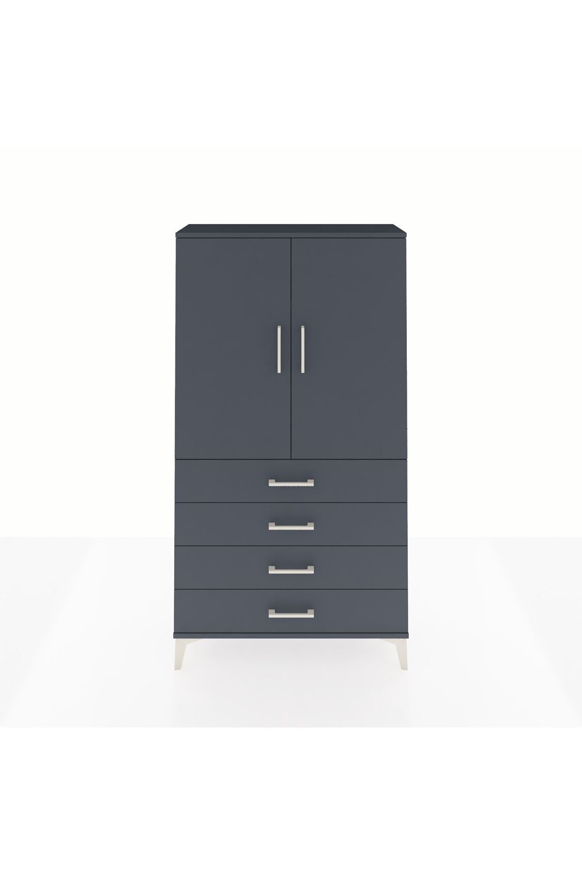 Arges Dolap 3 Raflı 4 Çekmeceli 2 Kapaklı 88x30x163 Antrasit-Antrasit