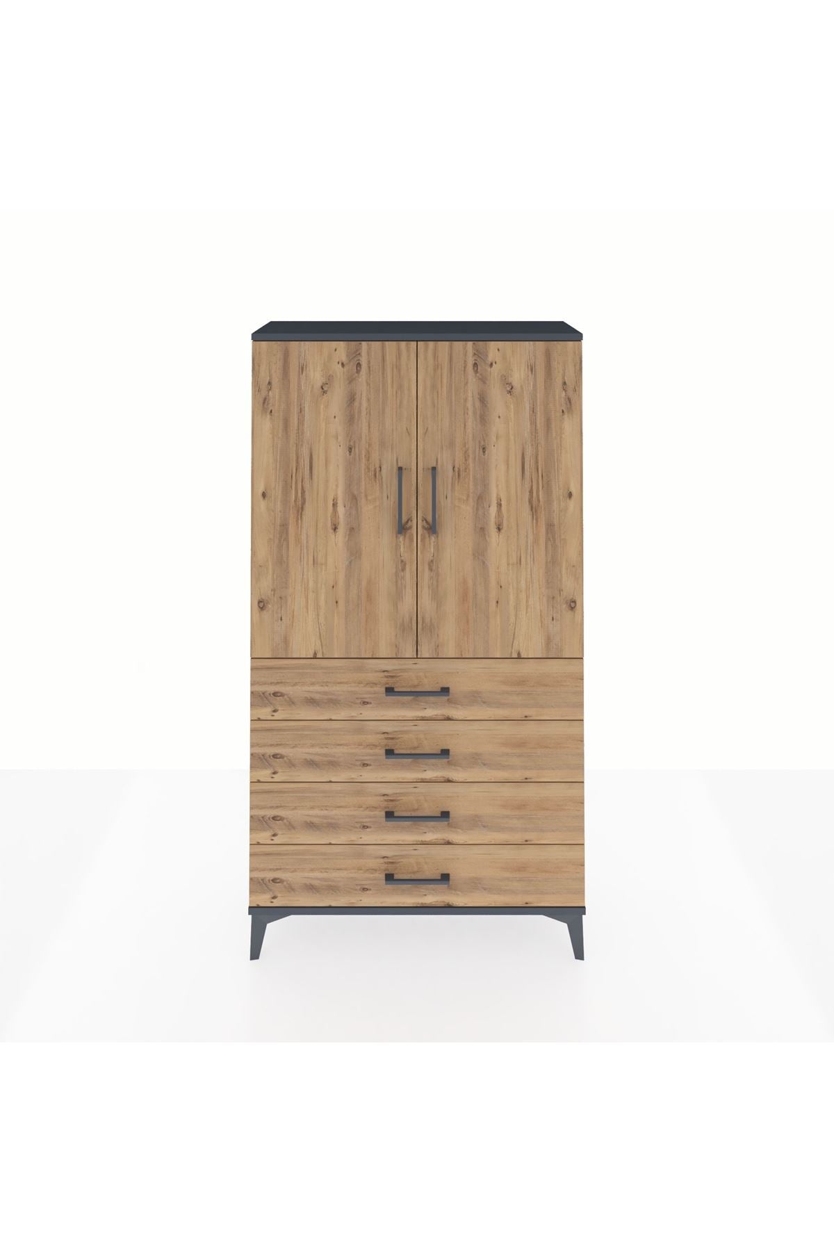 Arges Dolap 3 Raflı 4 Çekmeceli 2 Kapaklı 88x30x163 Antrasit-Çam