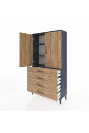 Arges Dolap 3 Raflı 4 Çekmeceli 2 Kapaklı 88x30x163 Antrasit-Çam