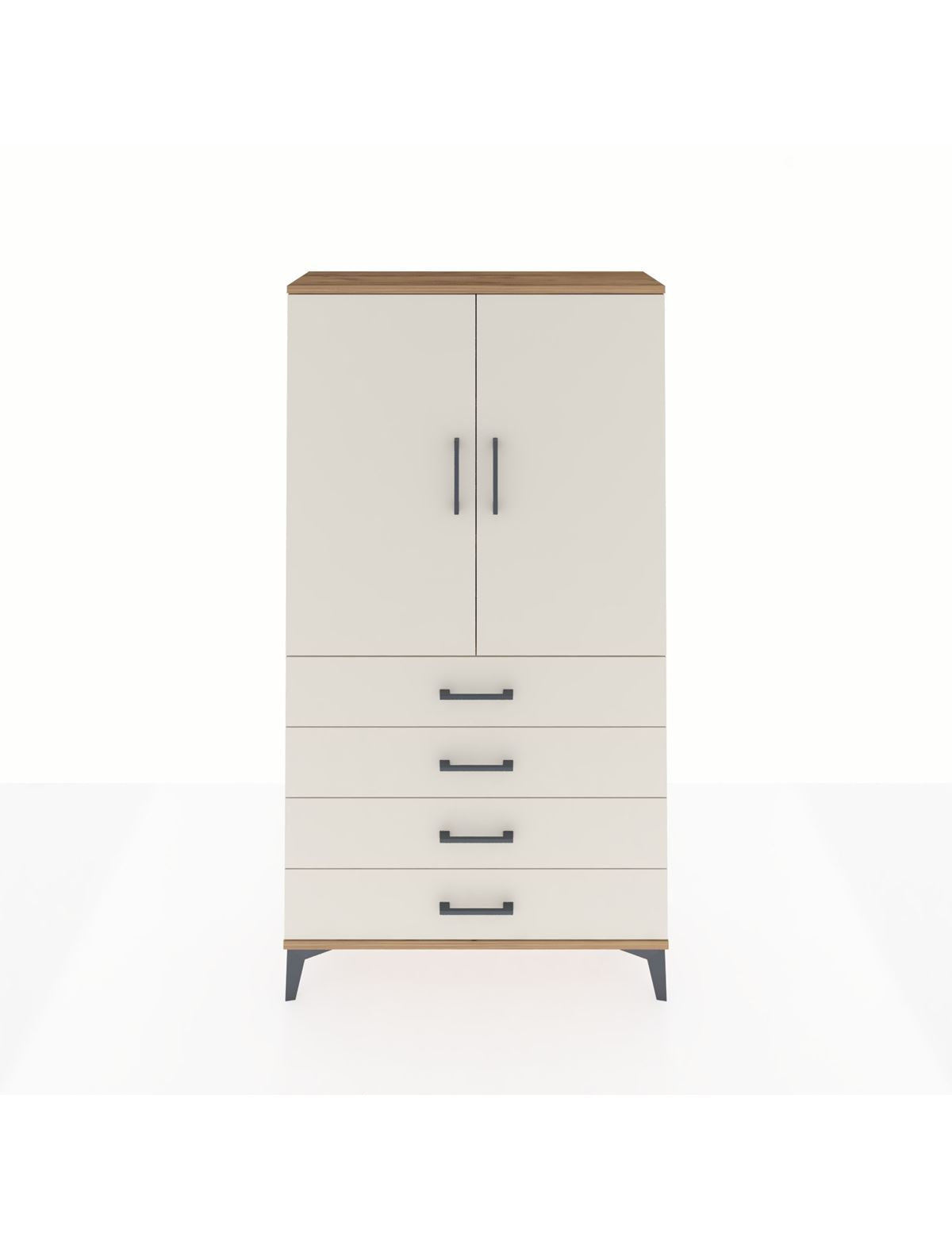 Arges Dolap 3 Raflı 4 Çekmeceli 2 Kapaklı 88x30x163 Çam-Aytaşı