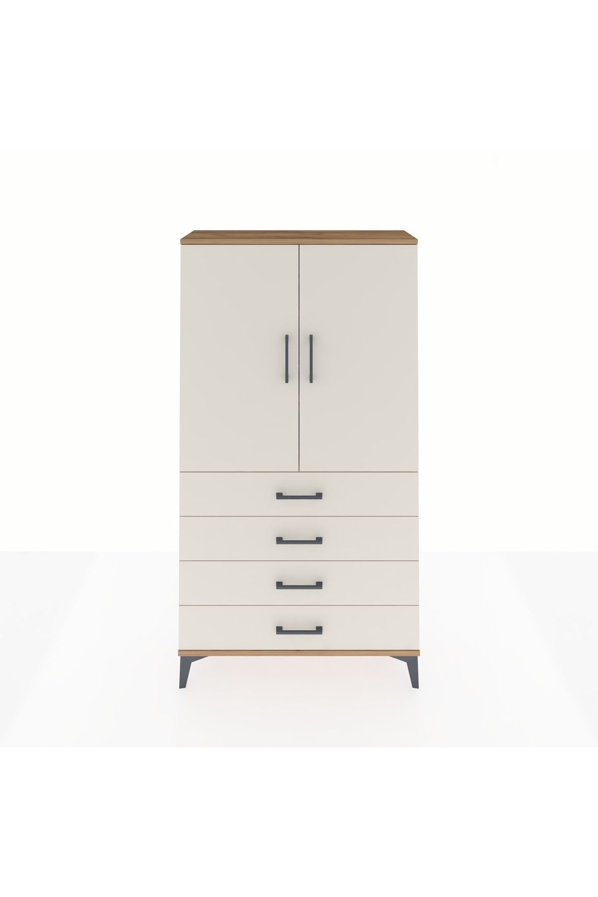 Arges Dolap 3 Raflı 4 Çekmeceli 2 Kapaklı 88x30x163 Çam-Aytaşı