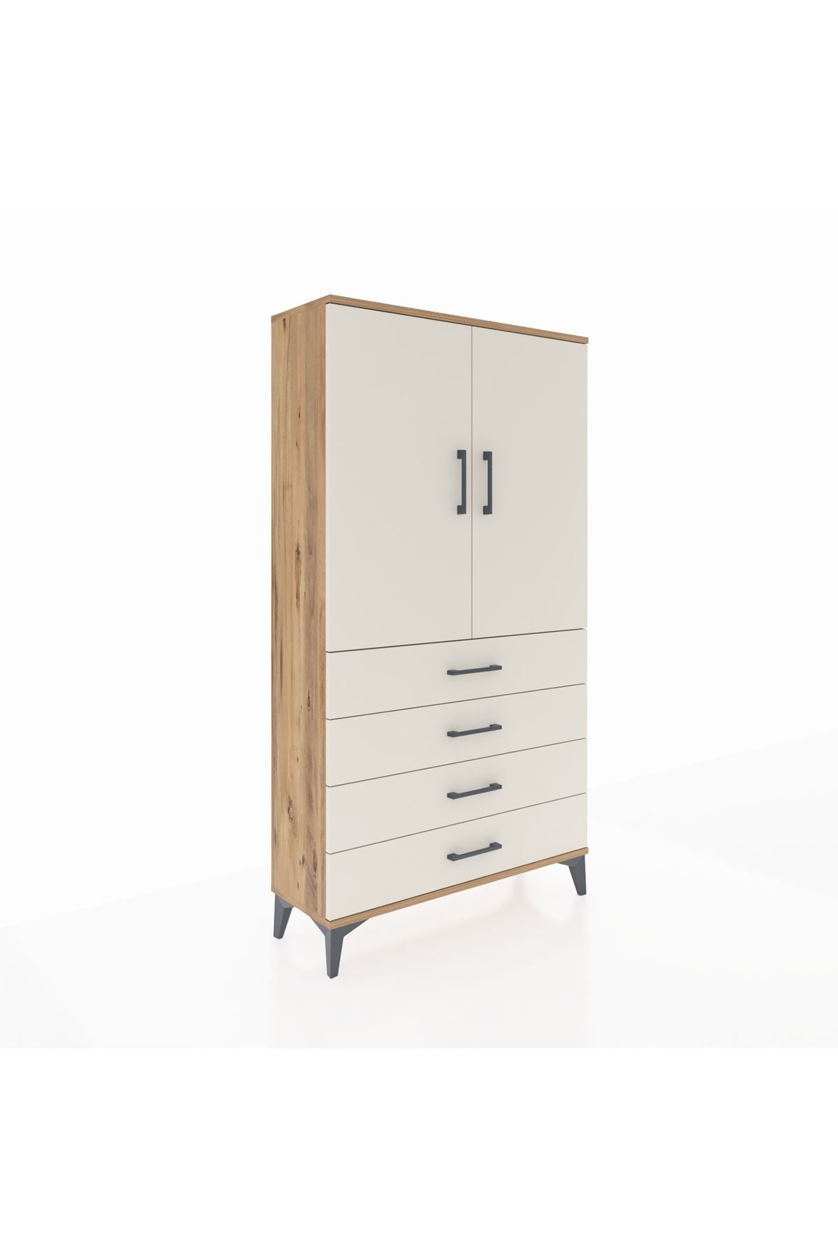 Arges Dolap 3 Raflı 4 Çekmeceli 2 Kapaklı 88x30x163 Çam-Aytaşı