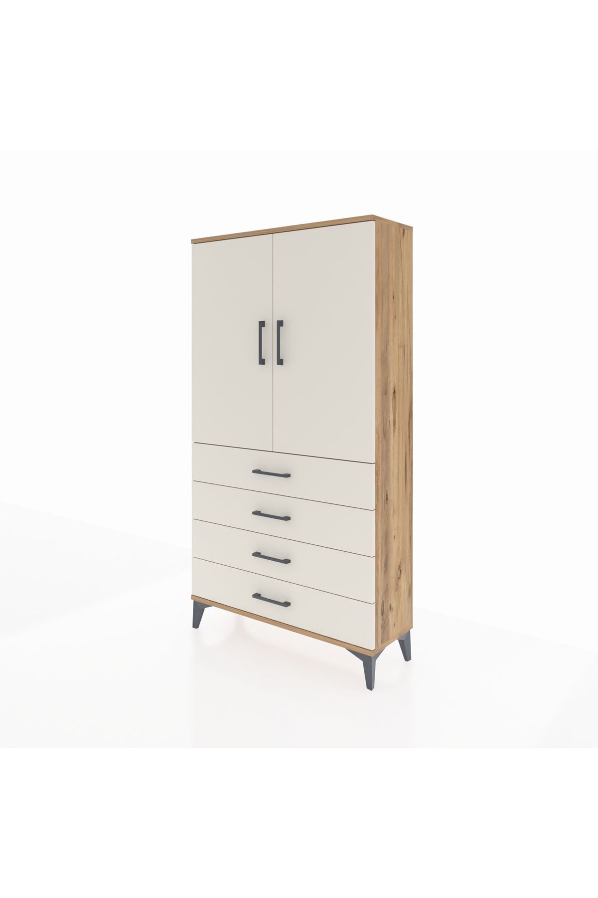 Arges Dolap 3 Raflı 4 Çekmeceli 2 Kapaklı 88x30x163 Çam-Aytaşı