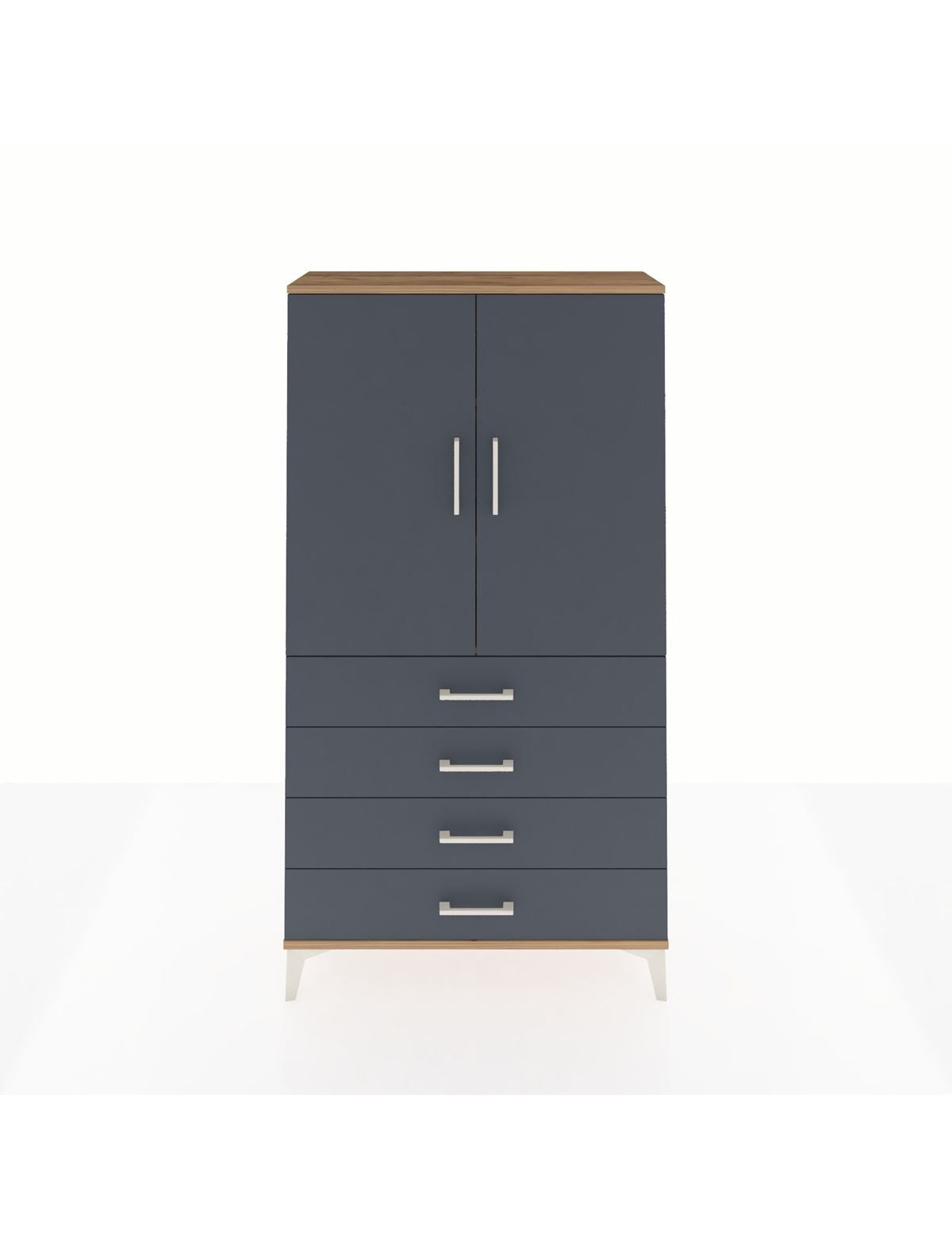 Arges Dolap 3 Raflı 4 Çekmeceli 2 Kapaklı 88x30x163 Çam-Antrasit