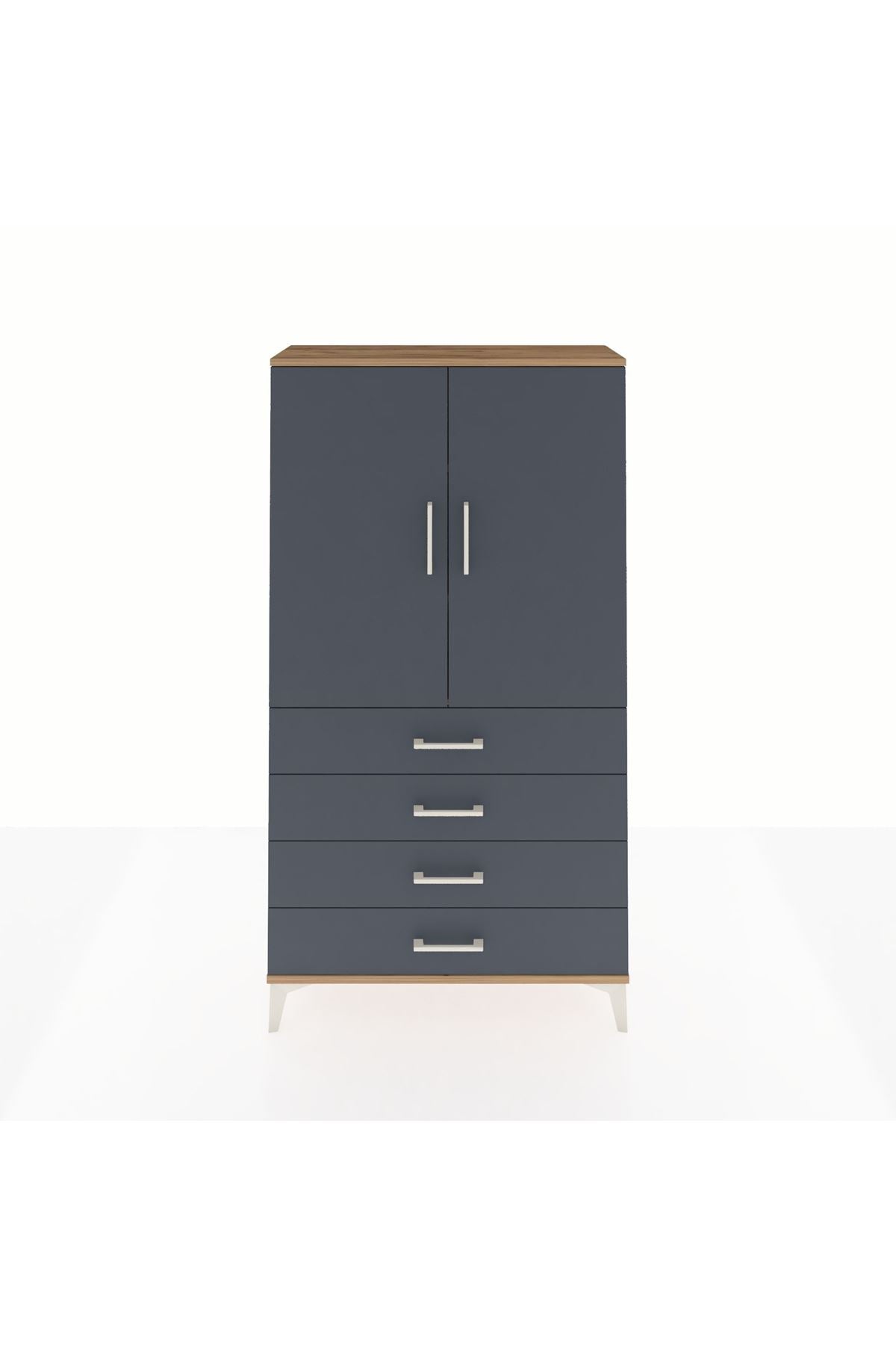 Arges Dolap 3 Raflı 4 Çekmeceli 2 Kapaklı 88x30x163 Çam-Antrasit