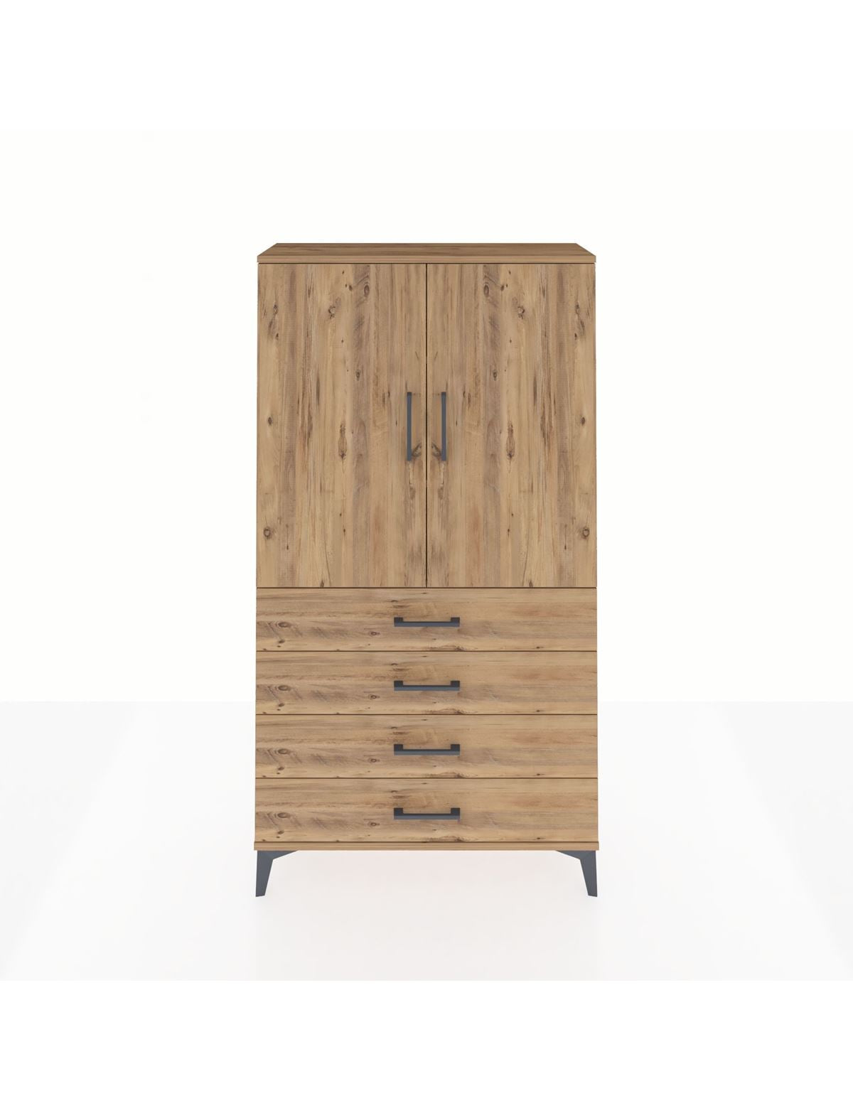 Arges Dolap 3 Raflı 4 Çekmeceli 2 Kapaklı 88x30x163 Çam-Çam