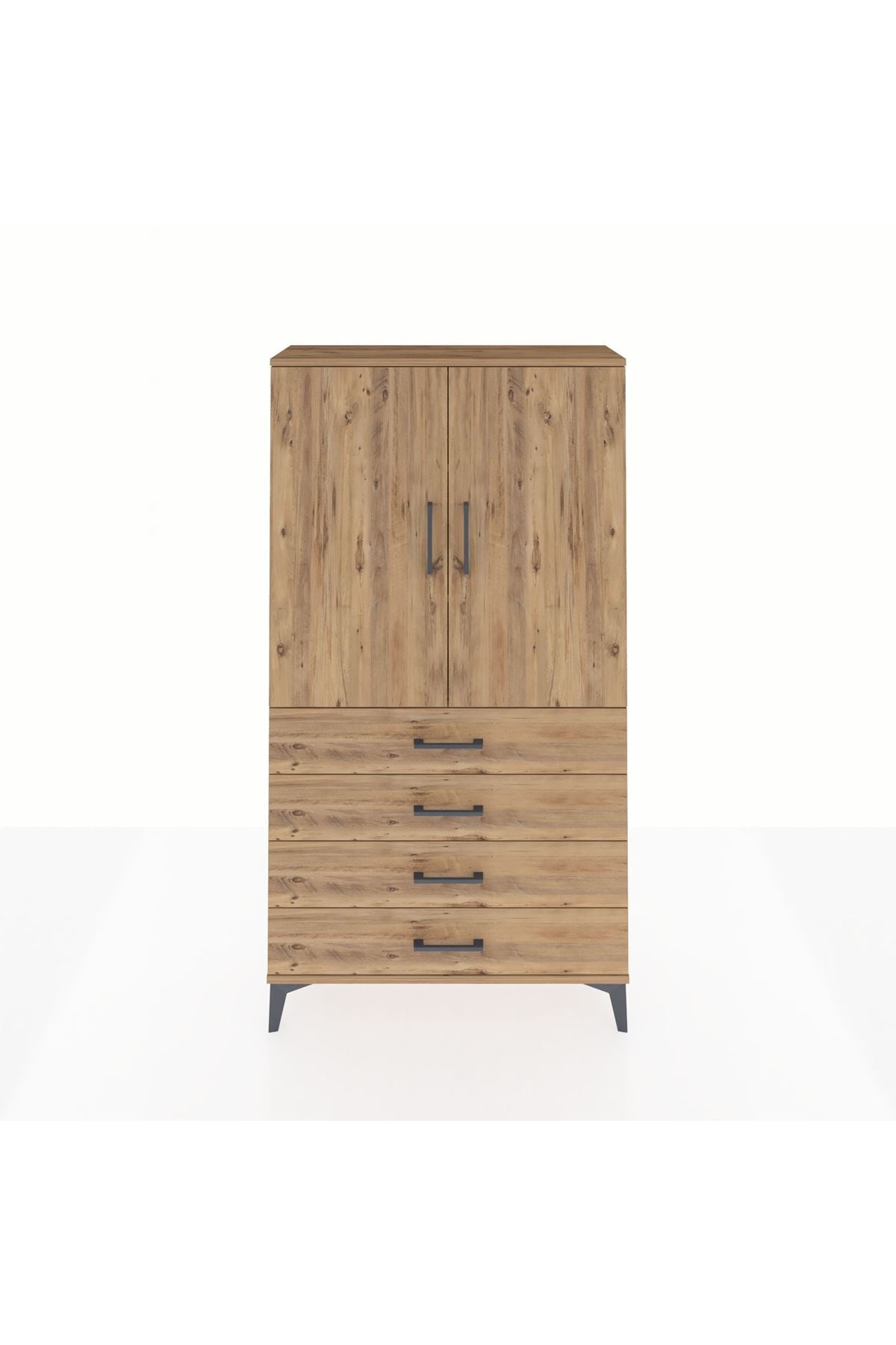 Arges Dolap 3 Raflı 4 Çekmeceli 2 Kapaklı 88x30x163 Çam-Çam