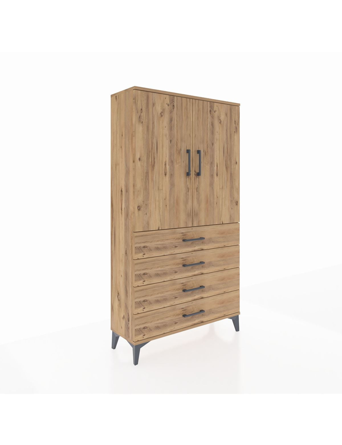 Arges Dolap 3 Raflı 4 Çekmeceli 2 Kapaklı 88x30x163 Çam-Çam