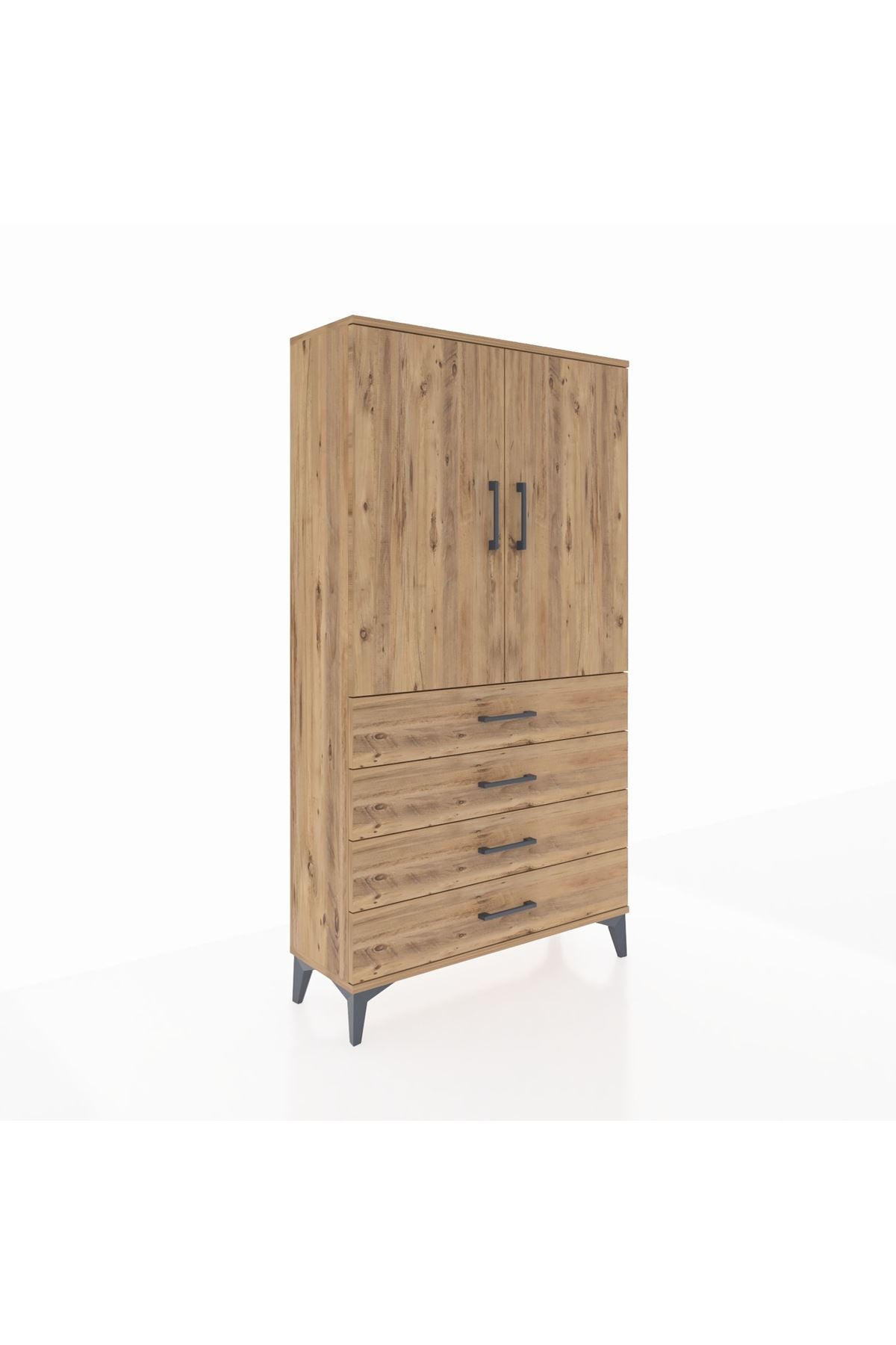 Arges Dolap 3 Raflı 4 Çekmeceli 2 Kapaklı 88x30x163 Çam-Çam